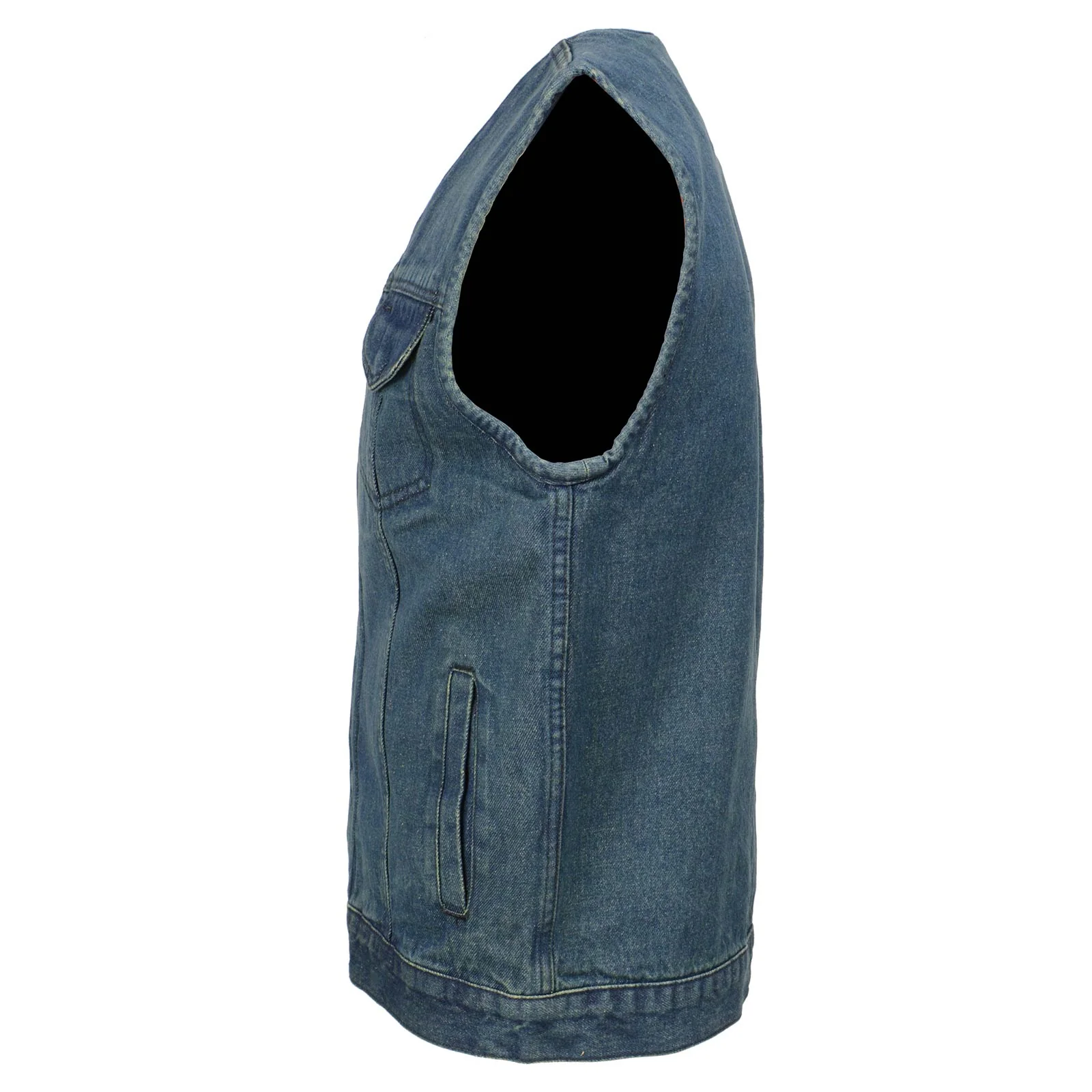 Milwaukee Leather MDM3012 Men's 'Brute' Concealed Snap Blue Denim V-Neck Club Style Vest w/ Hidden Zipper - Image 7