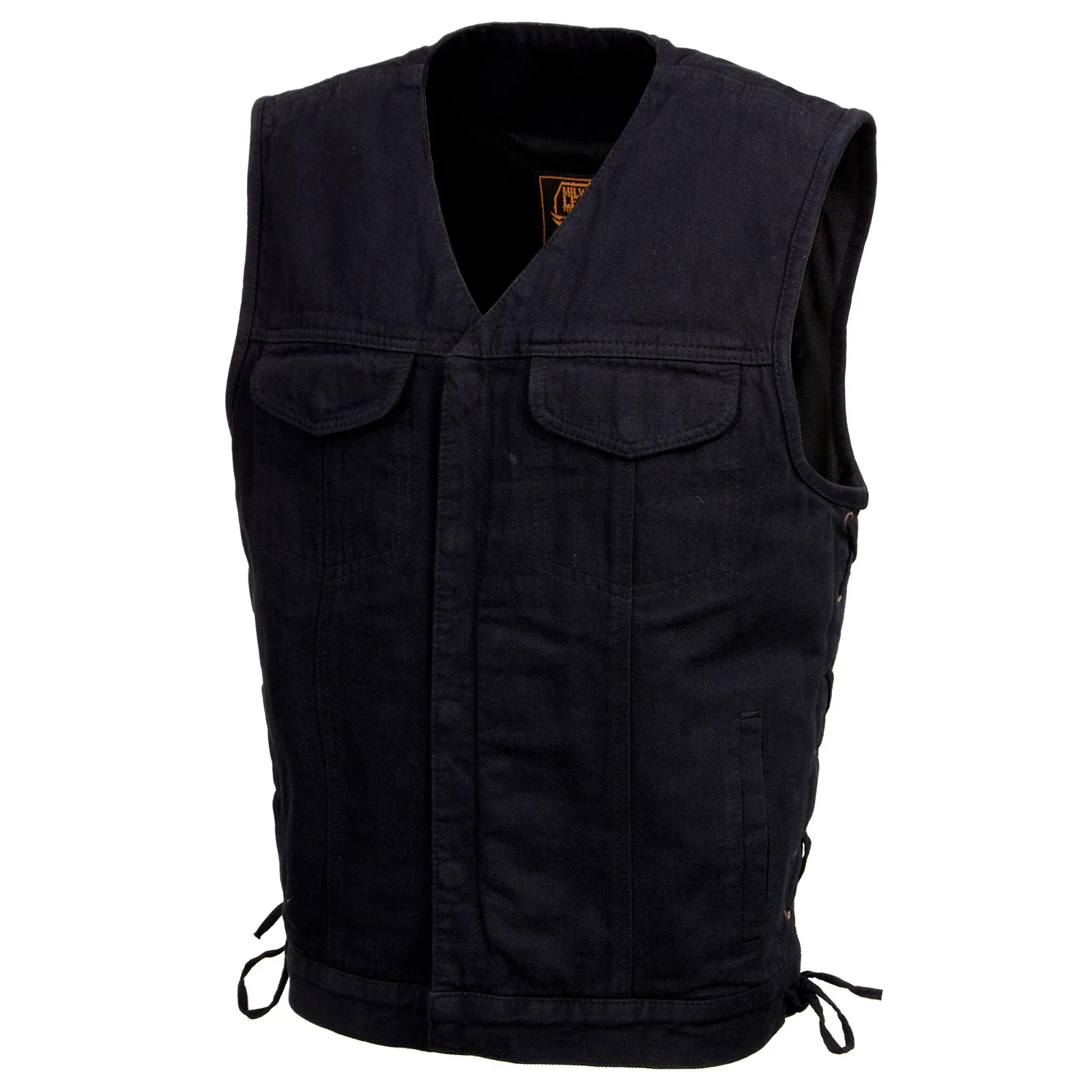Milwaukee Leather MDM3013 Men's 'Brute' Concealed Snap Black Denim V-Neck Side Lace Club Style Vest w/Hidden Zipper - Image 10