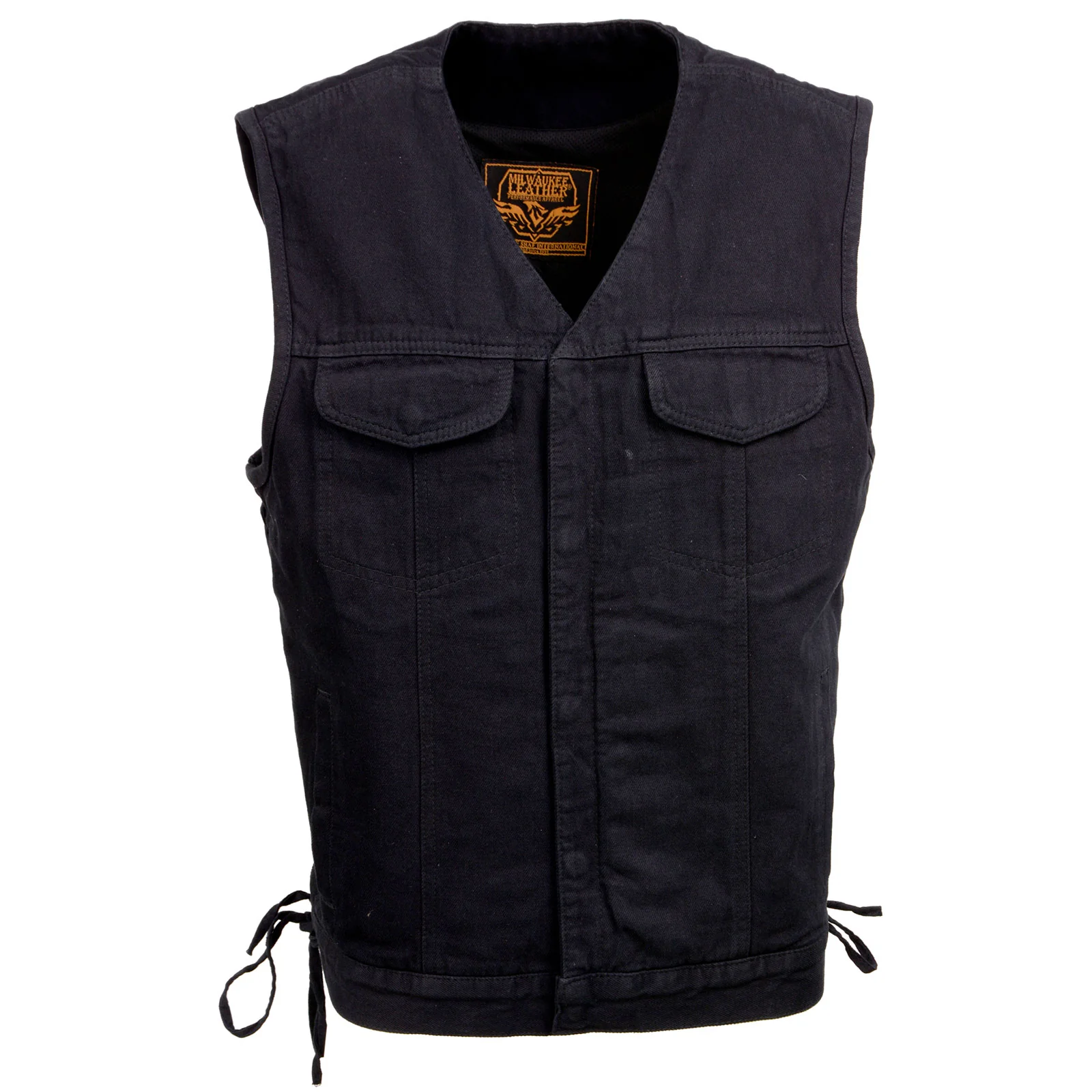 Milwaukee Leather MDM3013 Men's 'Brute' Concealed Snap Black Denim V-Neck Side Lace Club Style Vest w/Hidden Zipper - Image 11