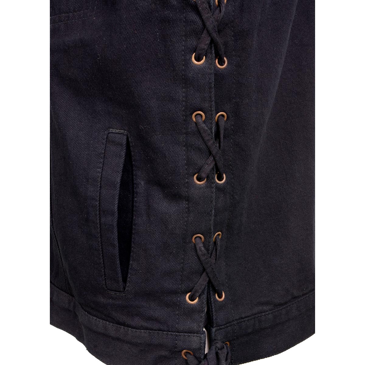 Milwaukee Leather MDM3013 Men's 'Brute' Concealed Snap Black Denim V-Neck Side Lace Club Style Vest w/Hidden Zipper - Image 6
