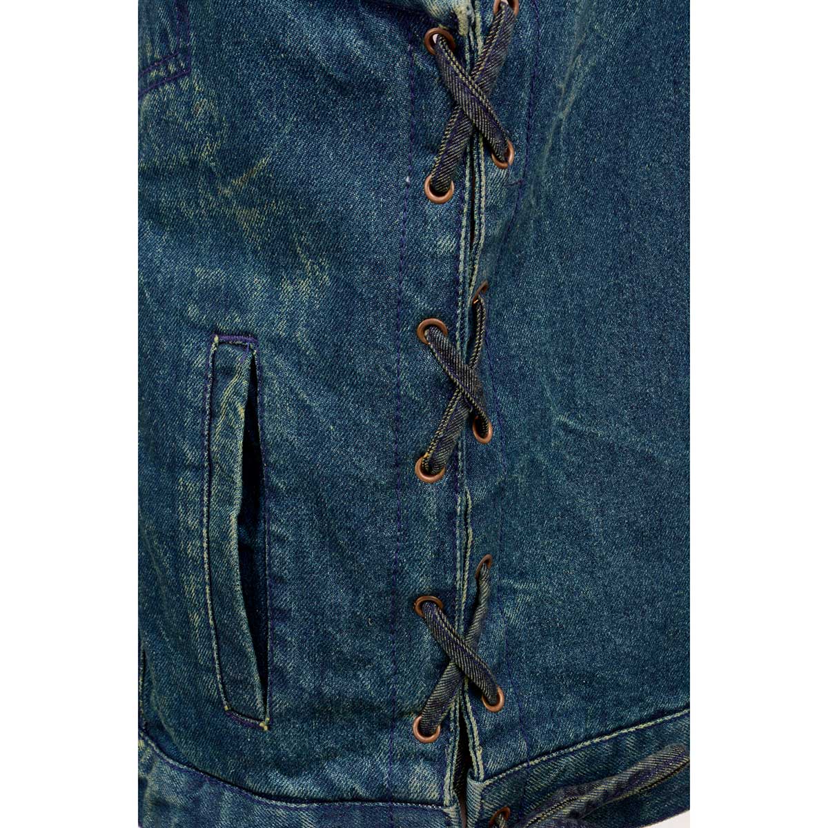 Milwaukee Leather MDM3013 Men's 'Brute' Concealed Snap Blue Denim V-Neck Side Lace Club Style Vest w/Hidden Zipper - Image 6