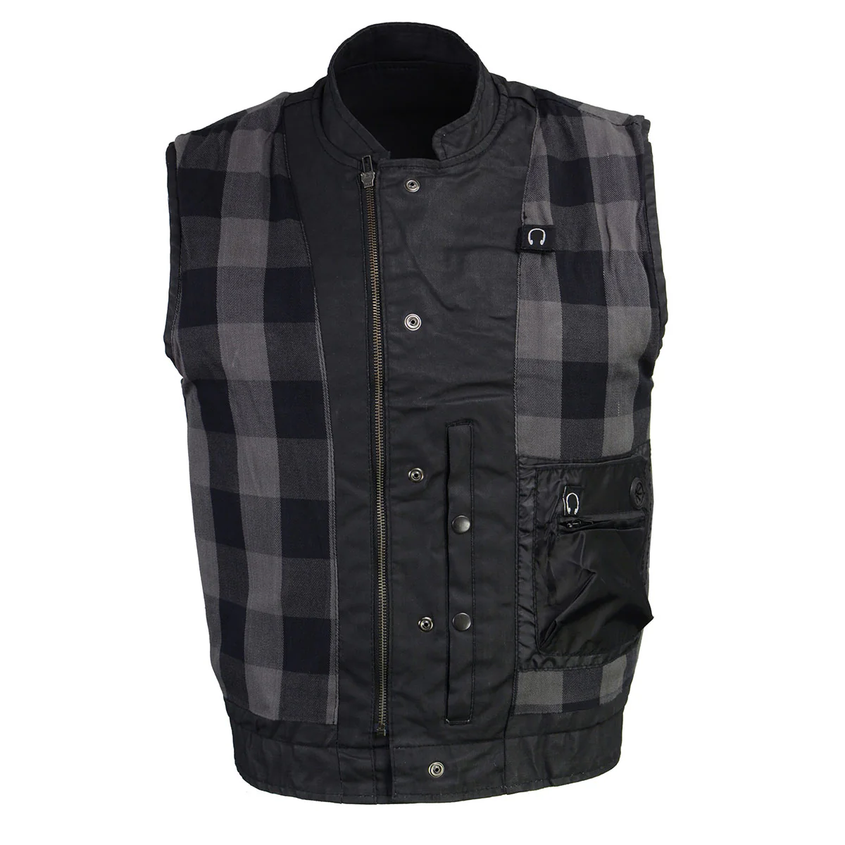 Milwaukee Leather MDM3025 Men’s Black Waxy Coated Denim Club Style Motorcycle Rider Vest w/ Shirt Collar w/ Shirt Collar - Image 8