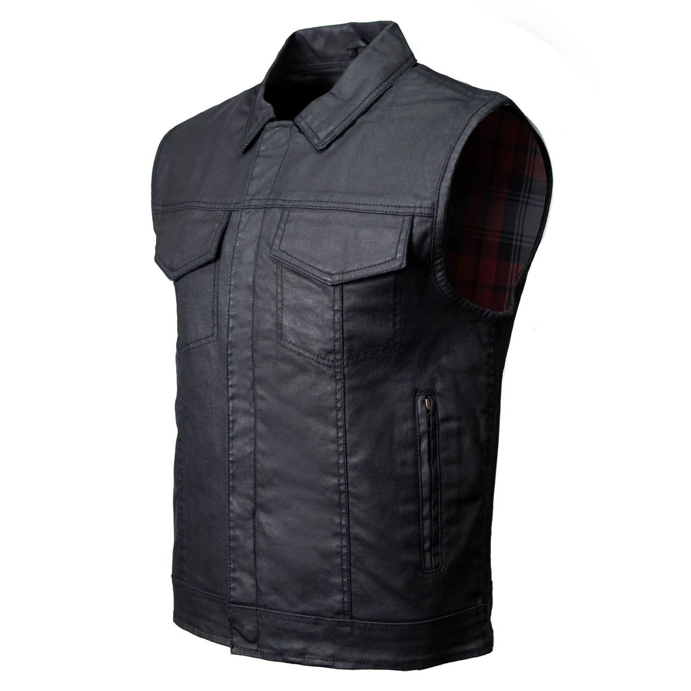 Milwaukee Leather MDM3030 Men’s Black Waxy Coated Denim Club Style Motorcycle Rider Vest w/ Shirt Collar - Image 17