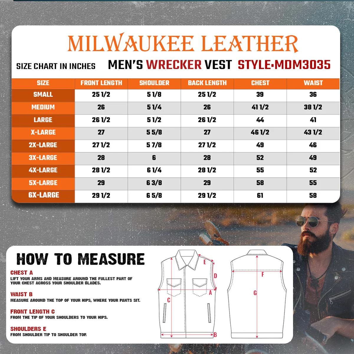 Milwaukee Leather MDM3035 Men’s Wrecker Club Vest – Black Denim & Leather, Diamond Quilt, White Stitch - Image 3