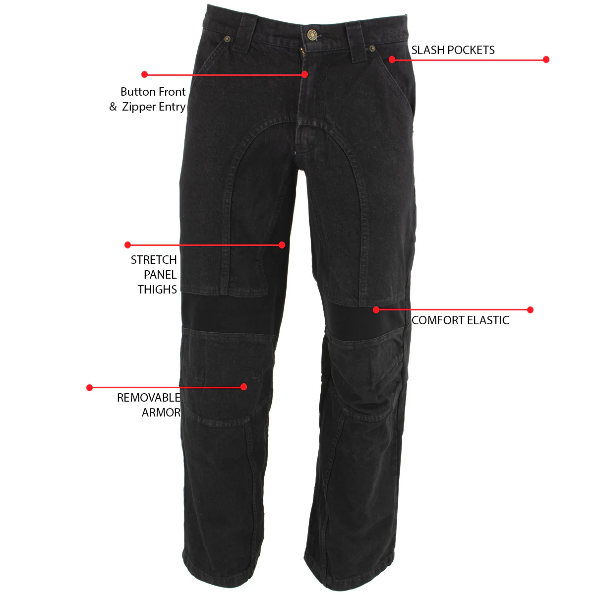Milwaukee Leather MDM5014 Men's Classic Fit Black Denim Motorcycle Rider Racing Pants w/ CE Armor on Knees - Image 2