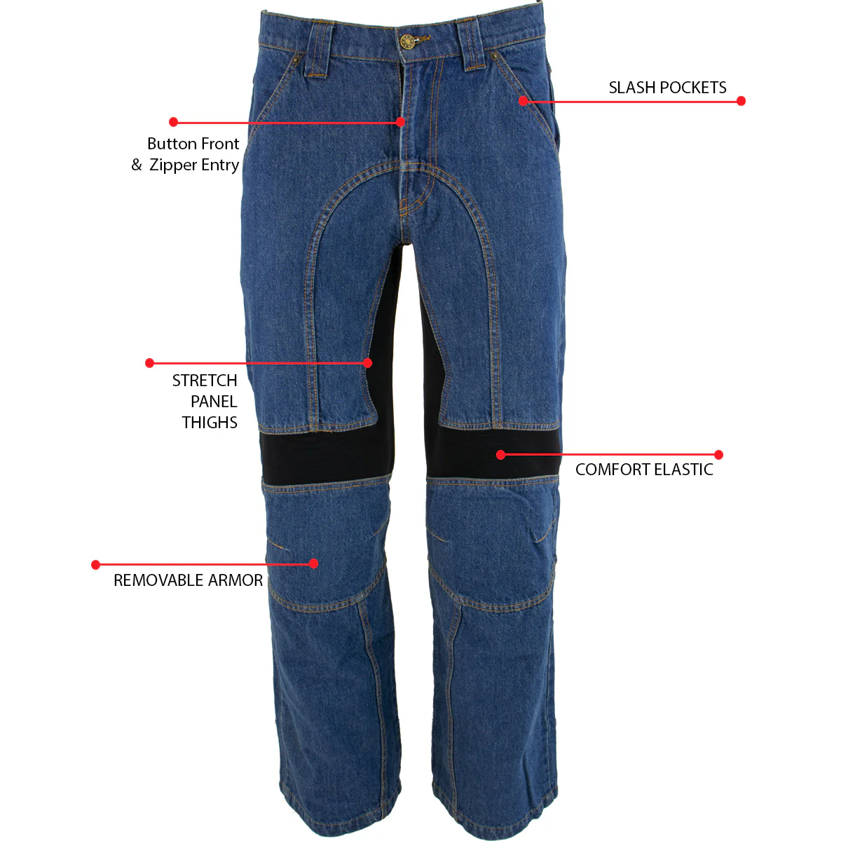 Milwaukee Leather MDM5015 Men's Classic Fit Blue Denim Motorcycle Rider Racing Pants w/ CE Armor on Knees - Image 2