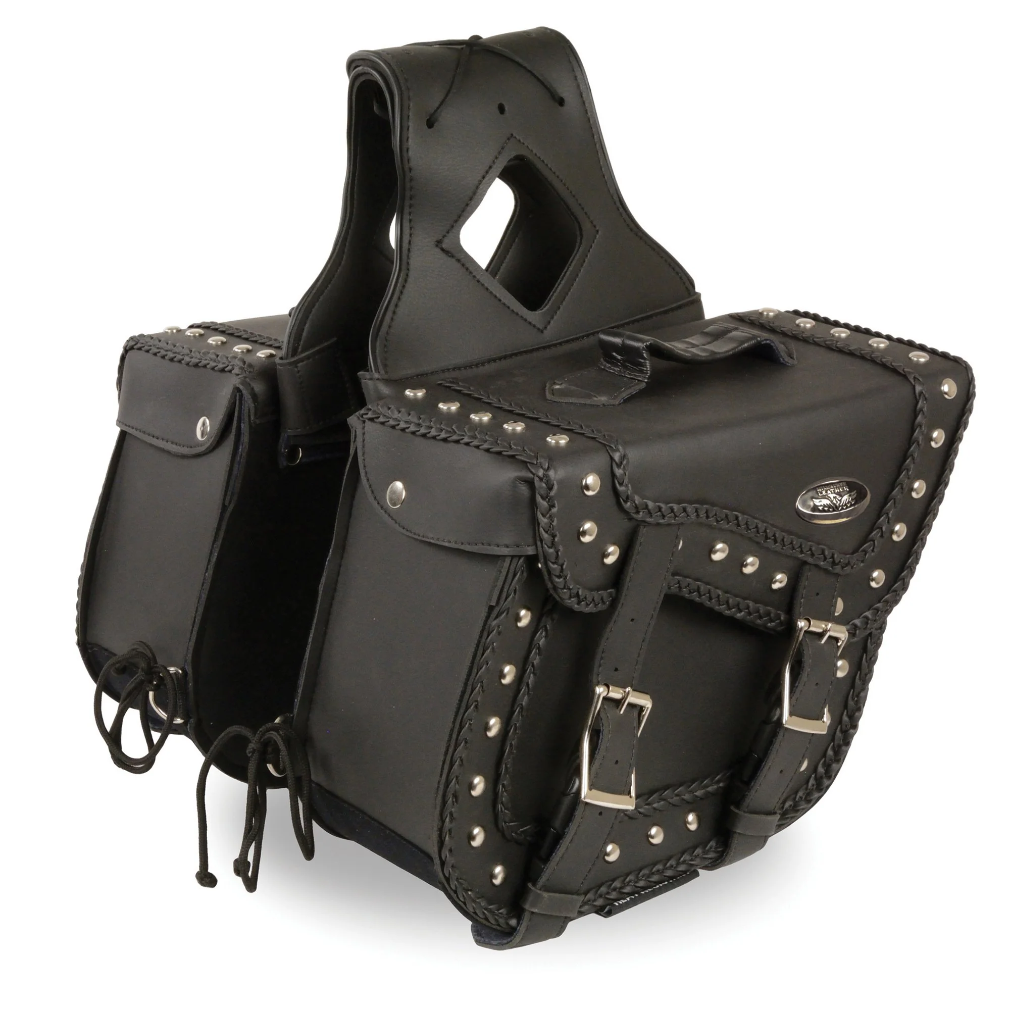 Milwaukee Leather SH66301ZB Black PVC Medium Braided Zip Off Throw Over Saddlebags - Image 3
