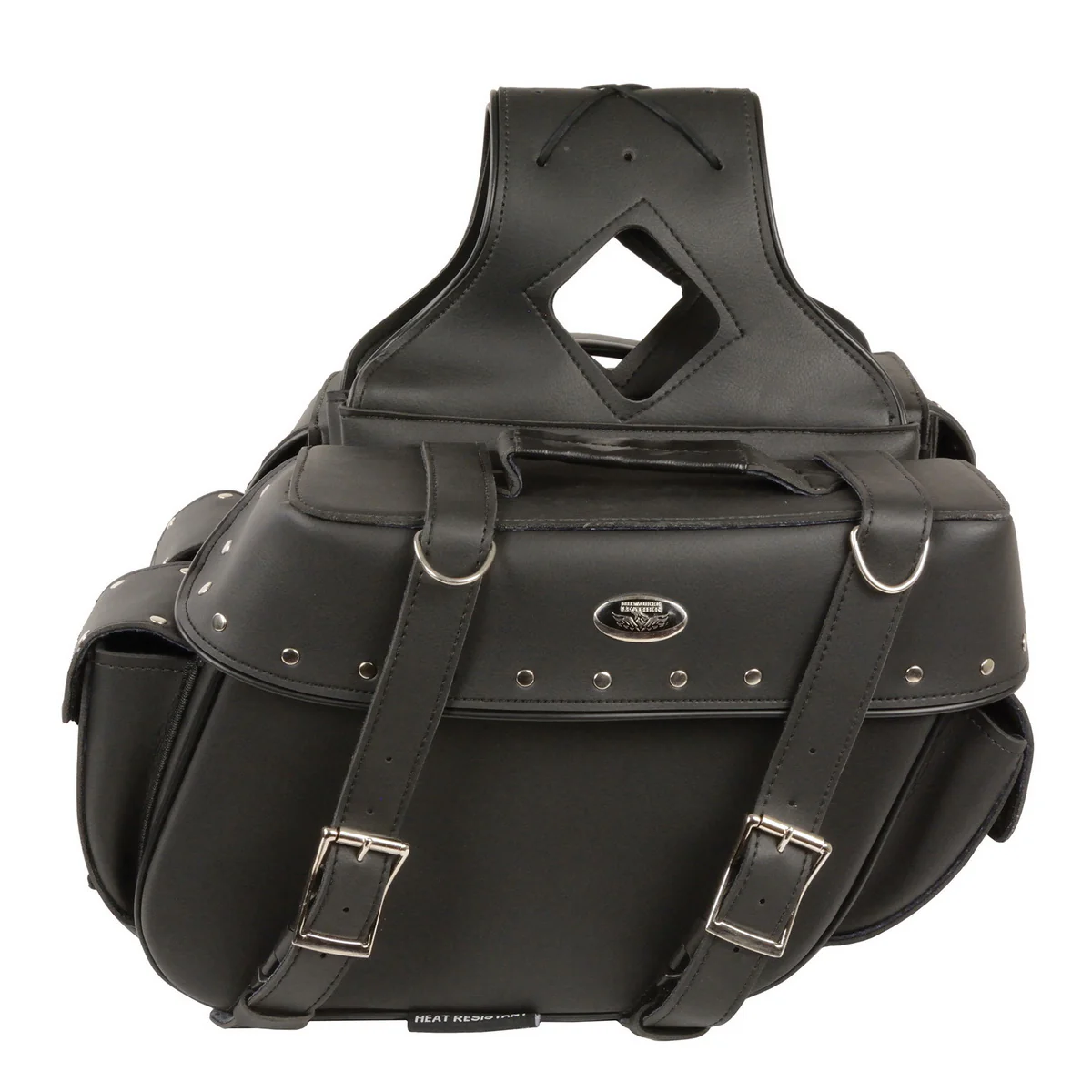 Milwaukee Leather SH57402ZB Black Medium Zip-Off PVC Throw Over Riveted Motorcycle Saddlebags - Image 2