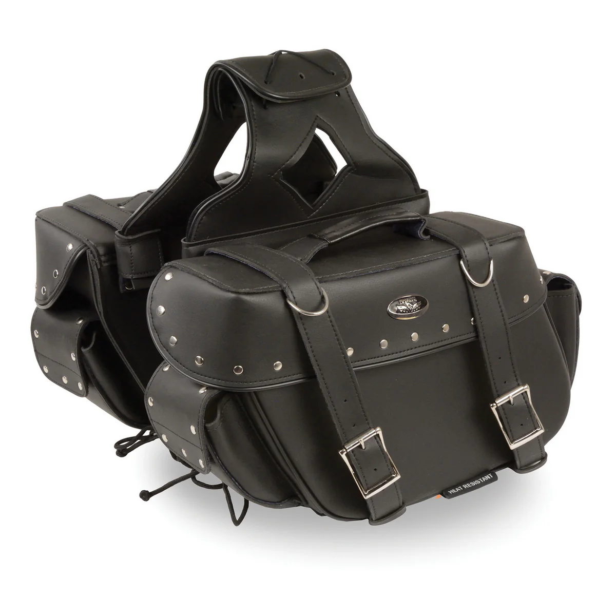 Milwaukee Leather SH57402ZB Black Medium Zip-Off PVC Throw Over Riveted Motorcycle Saddlebags - Image 3