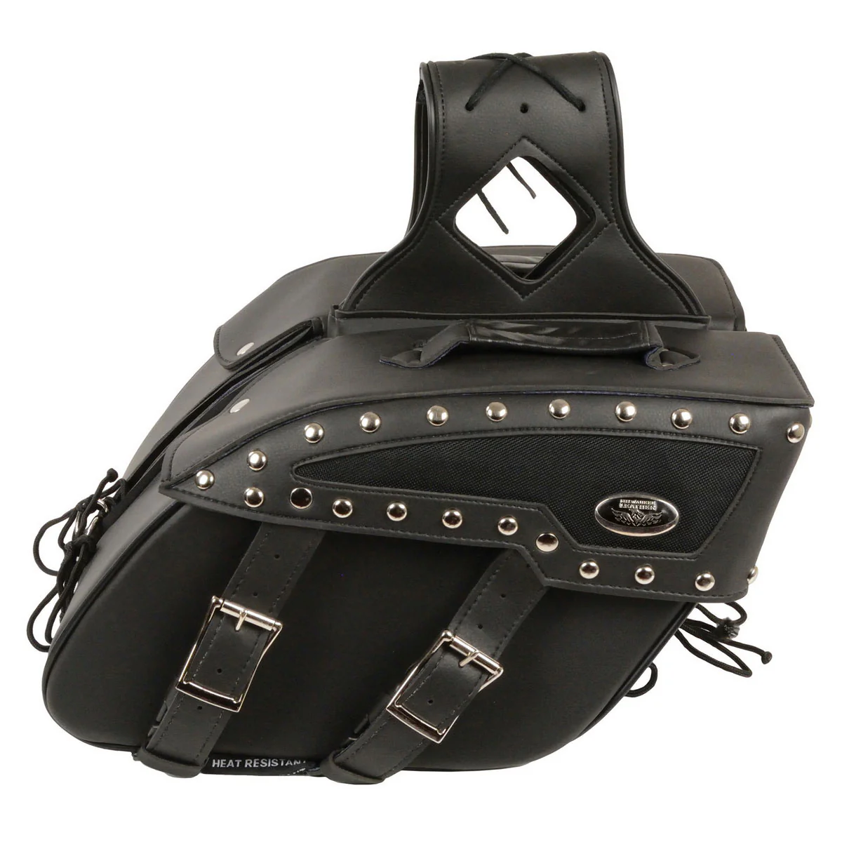 Milwaukee Leather SH658ZB Medium Zip-Off Studded PVC Slanted Throw Over Motorcycle Saddlebag - Image 2
