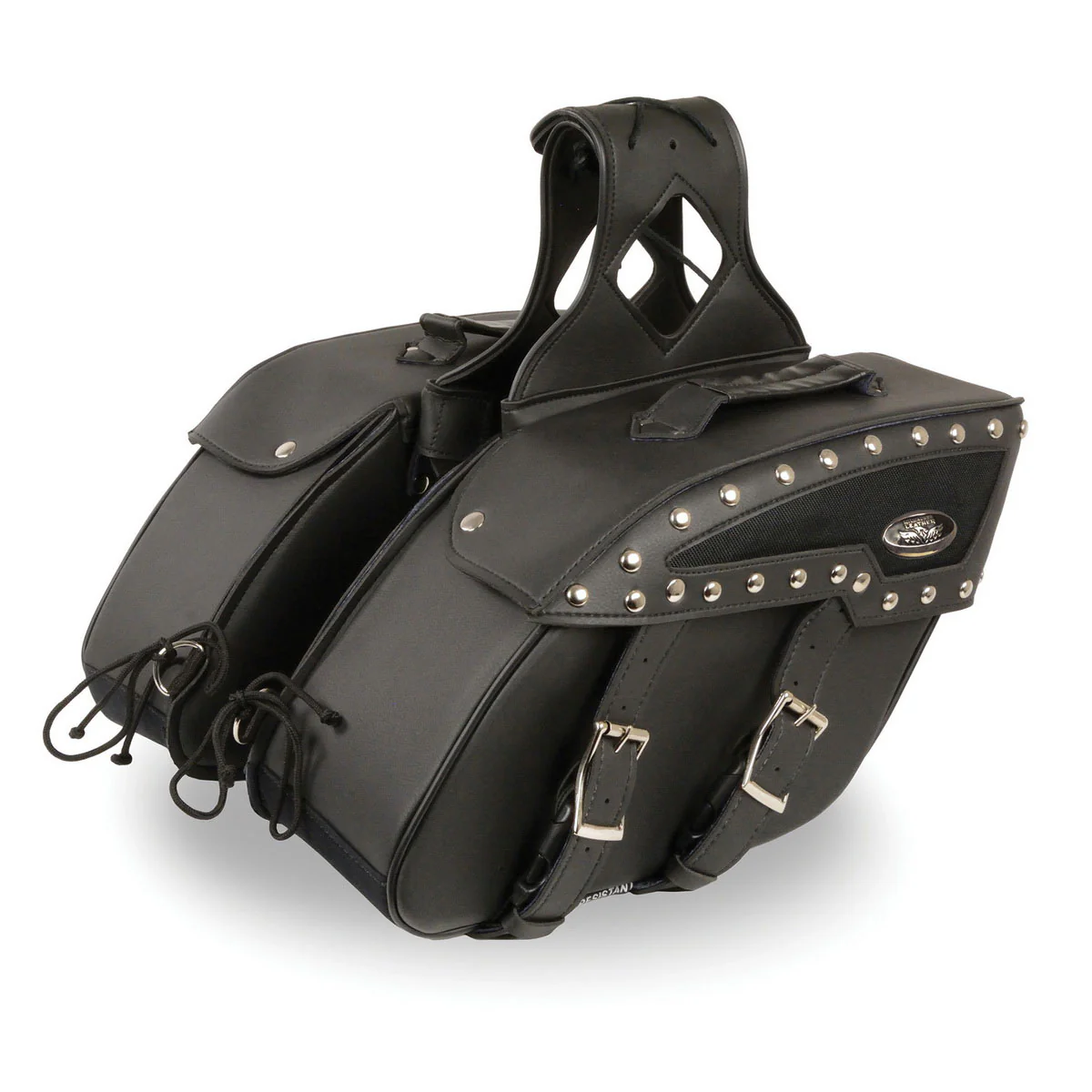 Milwaukee Leather SH658ZB Medium Zip-Off Studded PVC Slanted Throw Over Motorcycle Saddlebag - Image 3