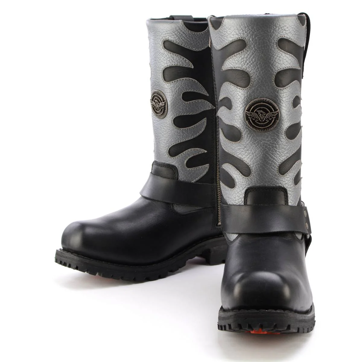 Milwaukee Leather Men’s Fire Fight Harness Boots – Black Leather w/ Silver Flames, 11″ Square Toe, Inside Zipper - MBM9067 - Image 3
