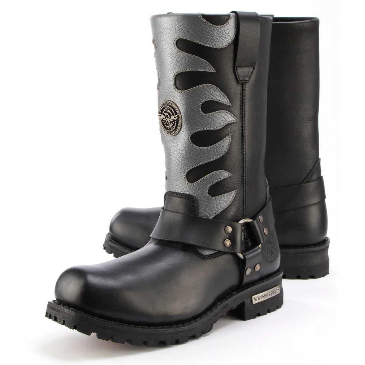 Milwaukee Leather Men’s Fire Fight Harness Boots – Black Leather w/ Silver Flames, 11″ Square Toe, Inside Zipper - MBM9067 - Image 4