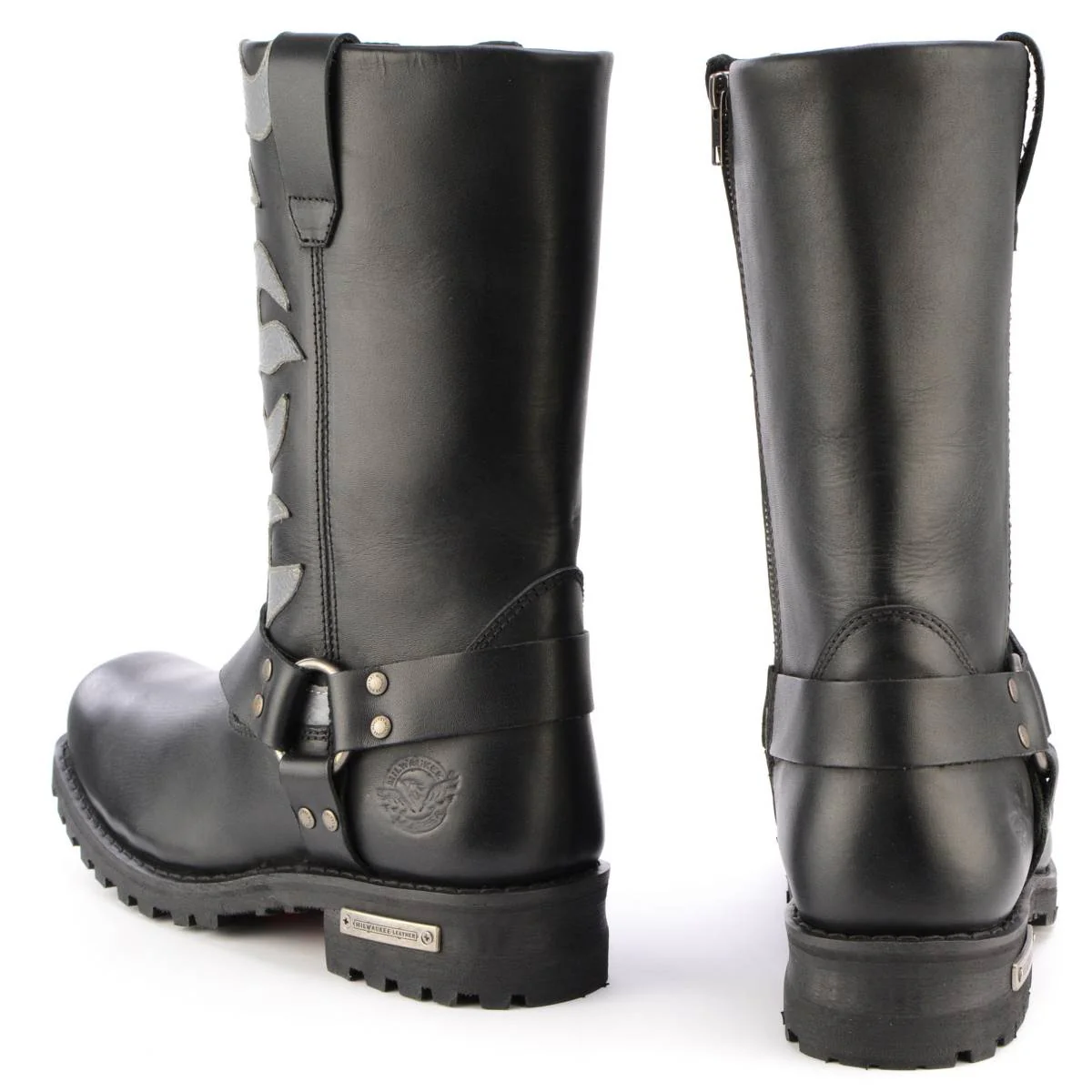 Milwaukee Leather Men’s Fire Fight Harness Boots – Black Leather w/ Silver Flames, 11″ Square Toe, Inside Zipper - MBM9067 - Image 6