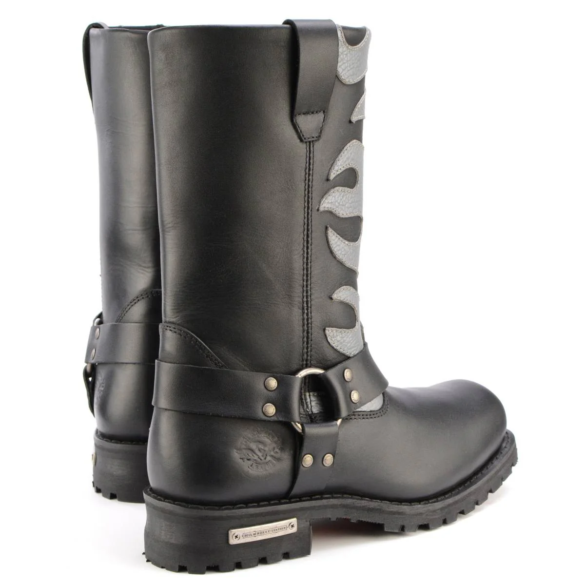 Milwaukee Leather Men’s Fire Fight Harness Boots – Black Leather w/ Silver Flames, 11″ Square Toe, Inside Zipper - MBM9067 - Image 7