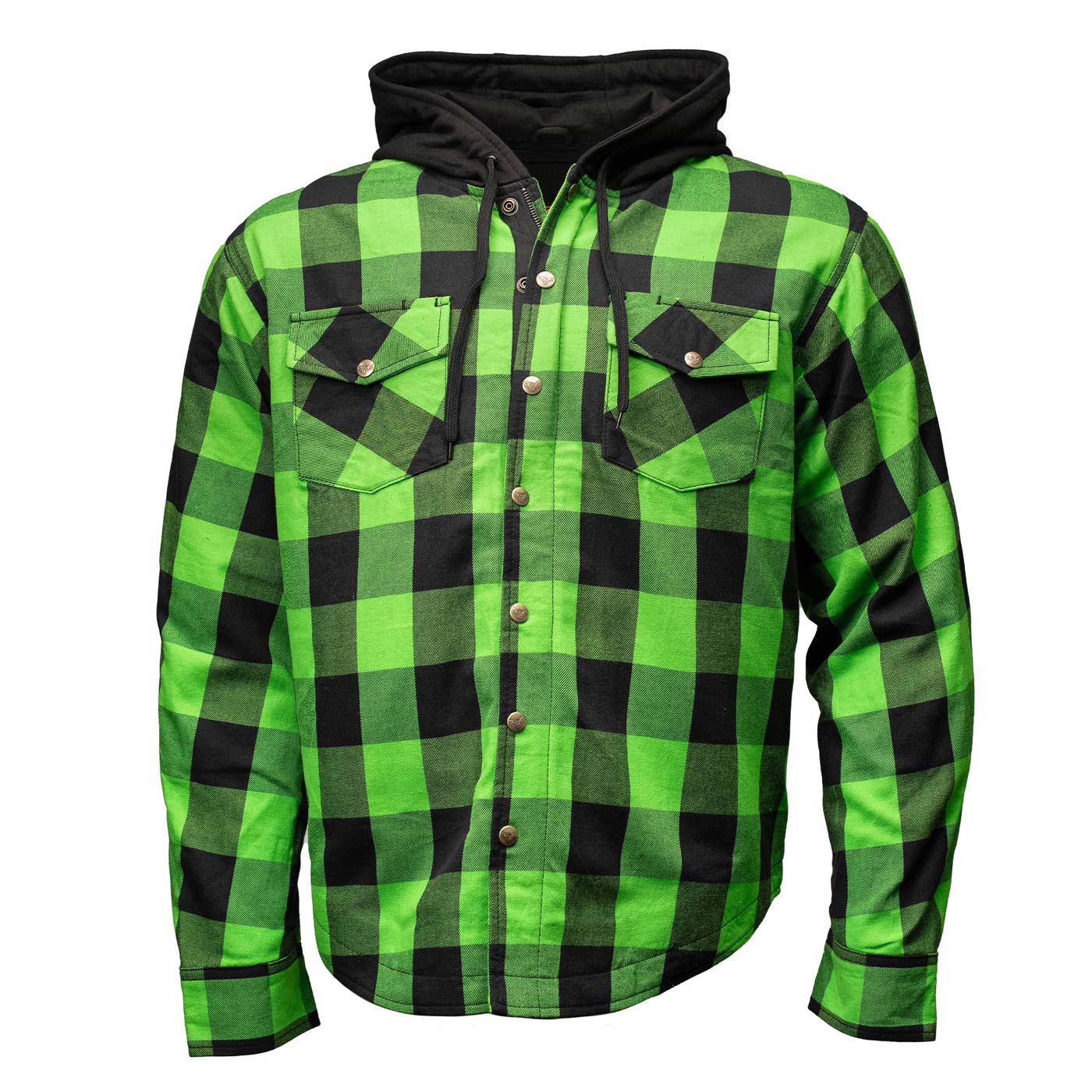 Milwaukee Leather Men’s Titans Green and Black Plaid Hooded Riding Shirt w/ CE Armor & Aramid Fiber Panels - MPM1659 - Image 14