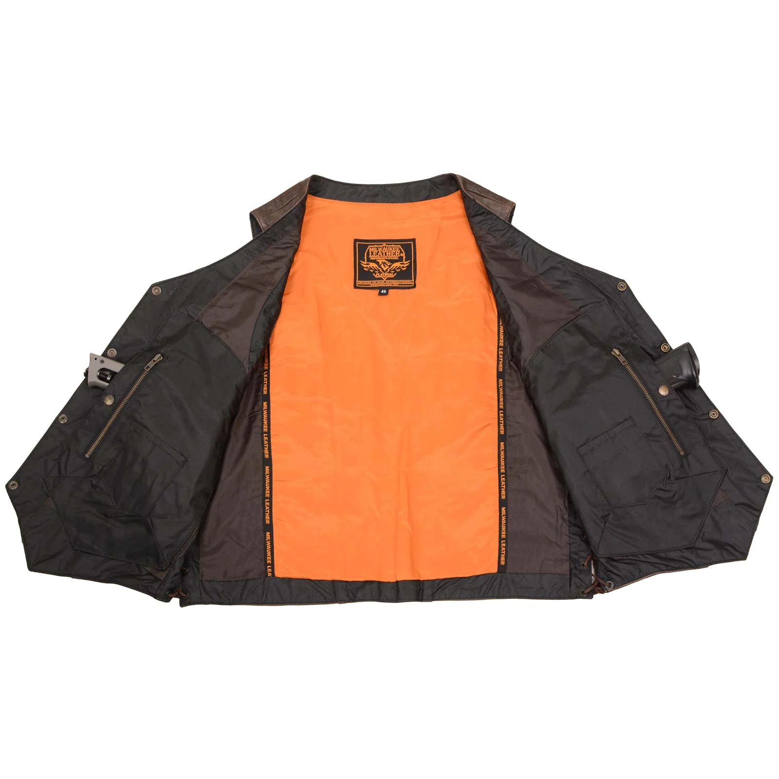 Milwaukee Leather ML1391RT Men's Retro Brown Leather Vest- 10 Pockets Side Lace 4-Snap V-Neck Motorcycle Rider Vest - Image 4