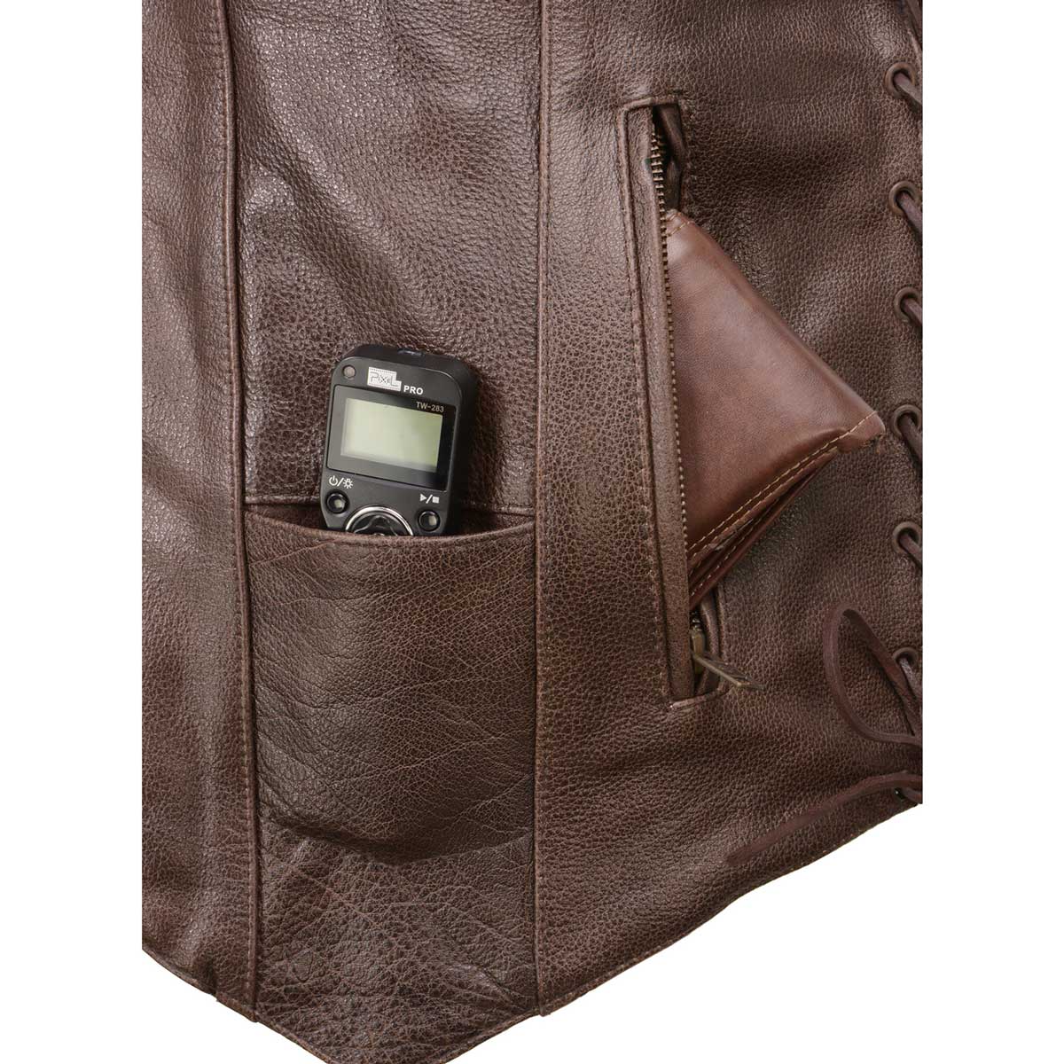 Milwaukee Leather ML1391RT Men's Retro Brown Leather Vest- 10 Pockets Side Lace 4-Snap V-Neck Motorcycle Rider Vest - Image 5