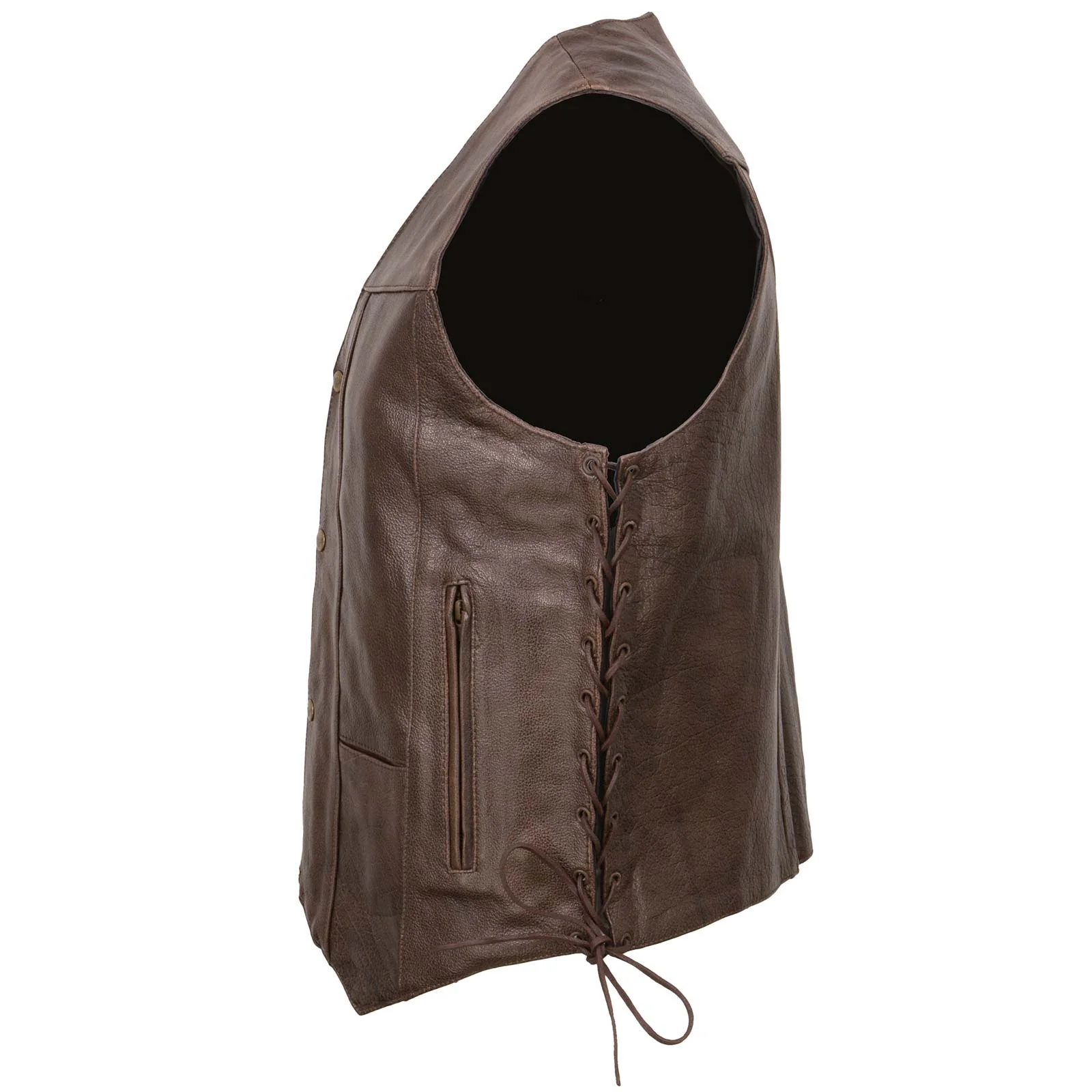 Milwaukee Leather ML1391RT Men's Retro Brown Leather Vest- 10 Pockets Side Lace 4-Snap V-Neck Motorcycle Rider Vest - Image 7
