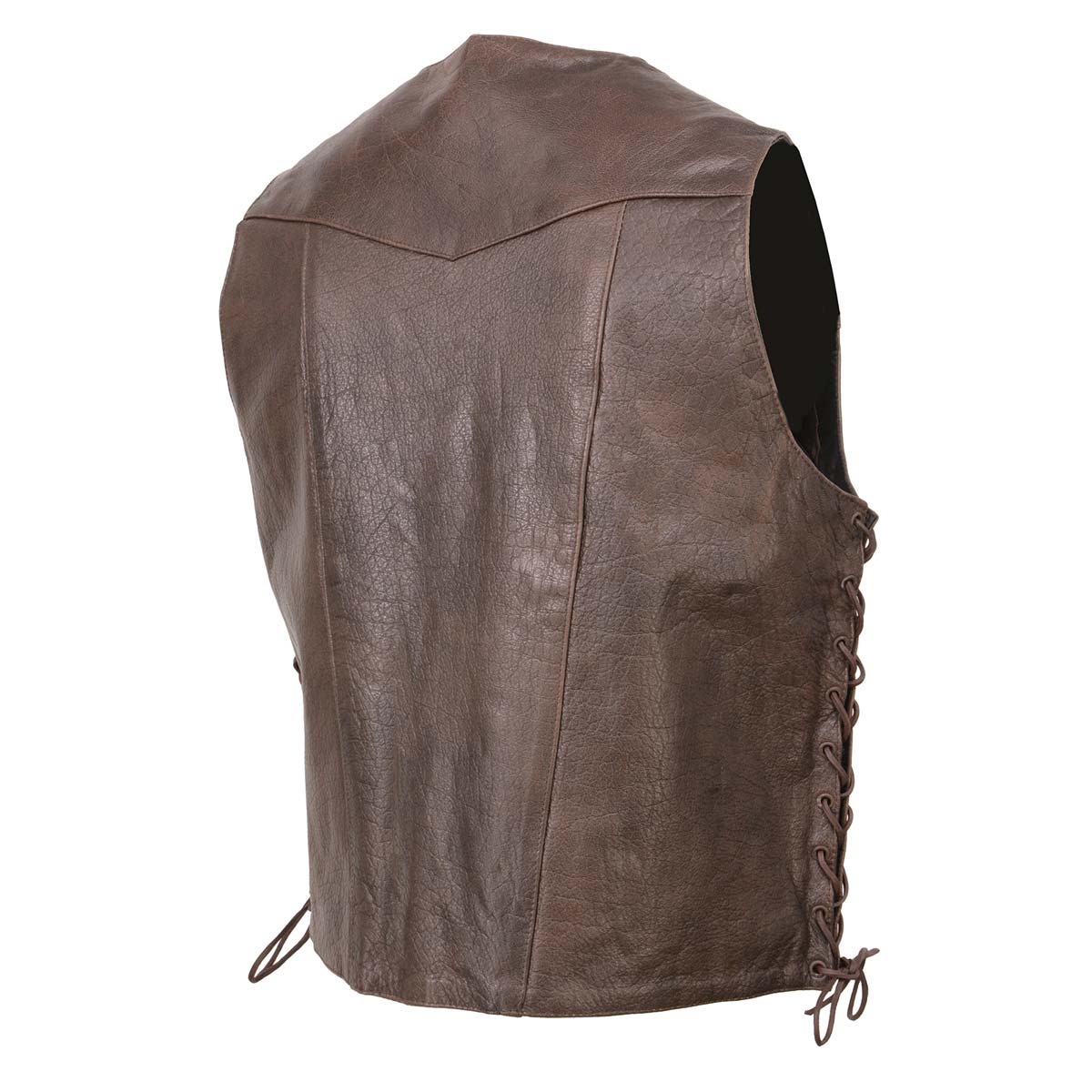 Milwaukee Leather ML1391RT Men's Retro Brown Leather Vest- 10 Pockets Side Lace 4-Snap V-Neck Motorcycle Rider Vest - Image 9