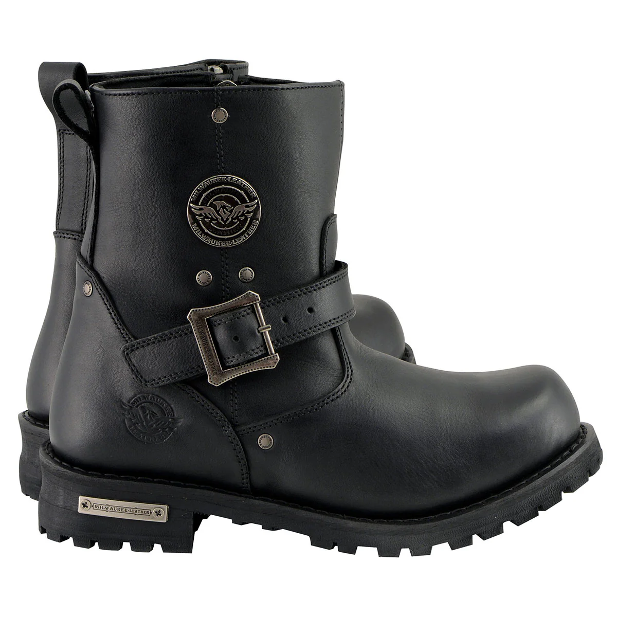Milwaukee Leather Men's Black Leather Wide Width 6-inch Classic Engineer Motorcycle Boots w/ Side Zipper MBM9040W - Image 10