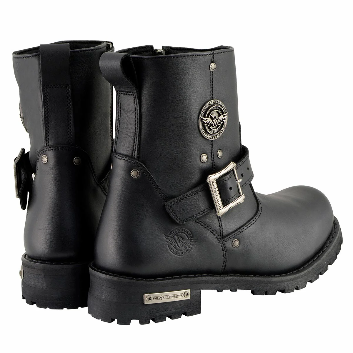 Milwaukee Leather Men's Black Leather Wide Width 6-inch Classic Engineer Motorcycle Boots w/ Side Zipper MBM9040W - Image 9