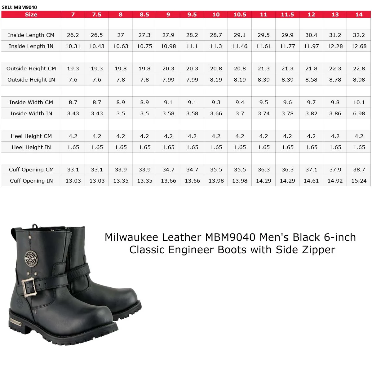 Milwaukee Leather Men's Black Leather 6-inch Classic Engineer Motorcycle w/ with Side Zipper MBM9040 - Image 3