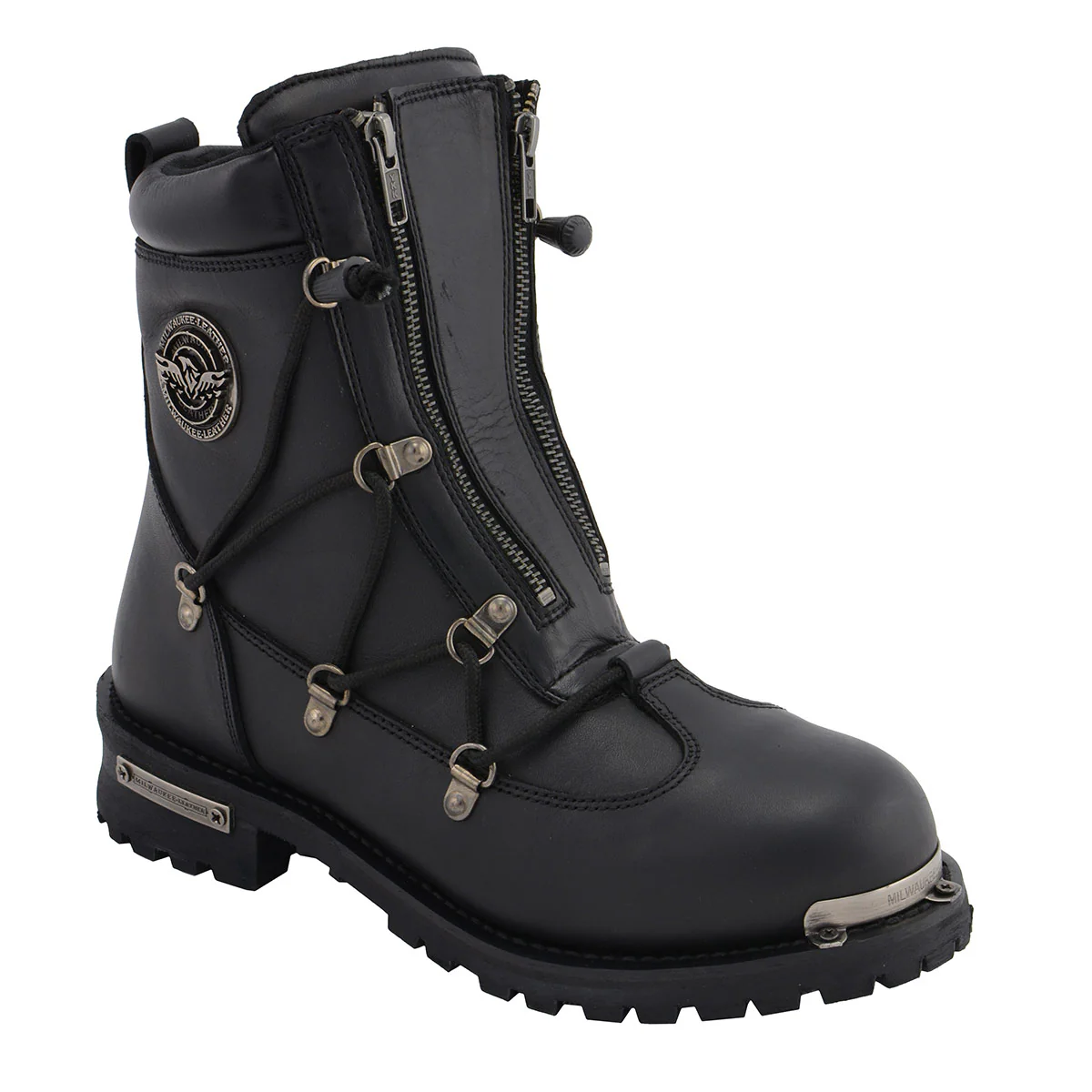 Milwaukee Leather MBM9075 Men's Black Leather 6-inch Plain Toe Dual Zipper Motorcycle Rider Boots - Image 4
