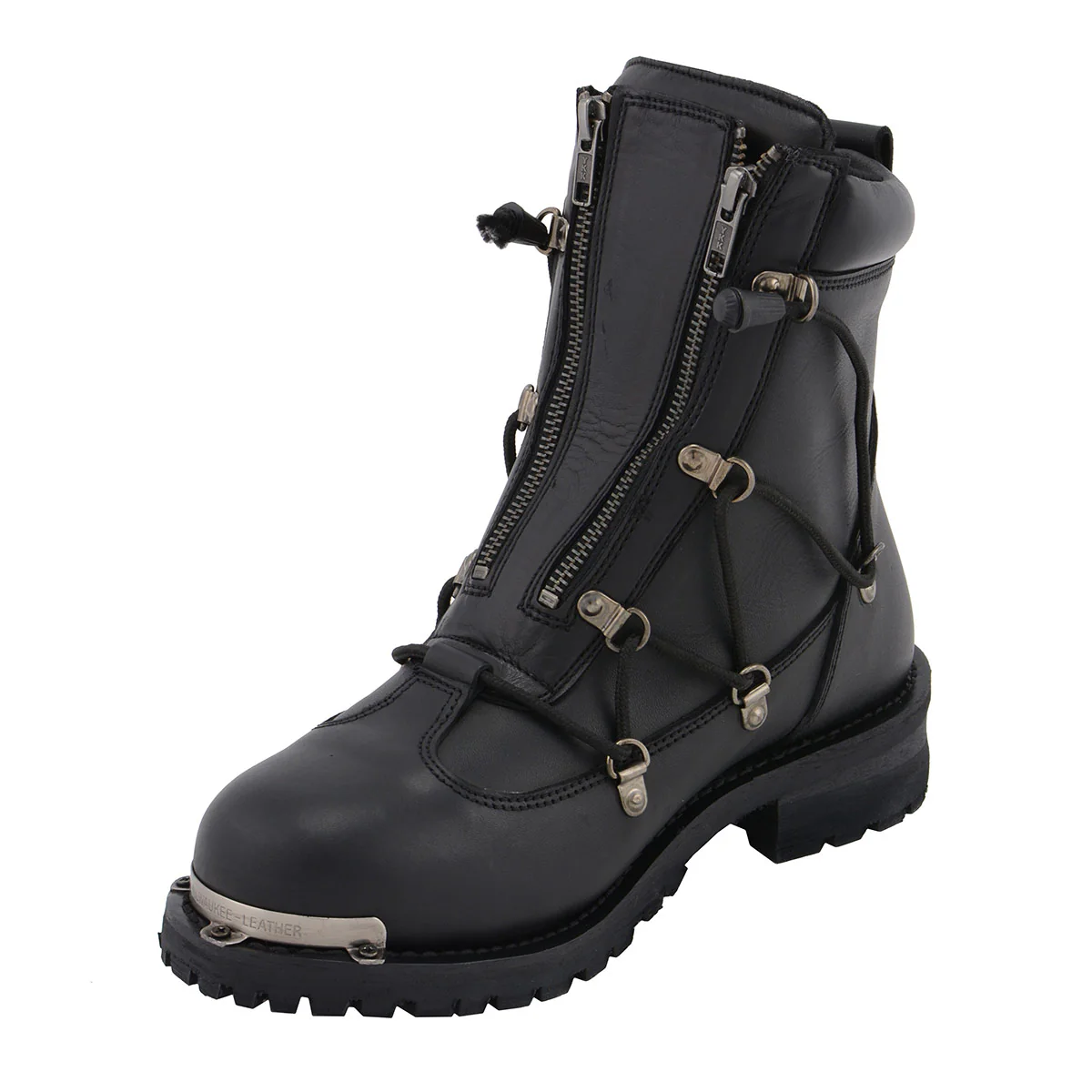 Milwaukee Leather MBM9075 Men's Black Leather 6-inch Plain Toe Dual Zipper Motorcycle Rider Boots - Image 5