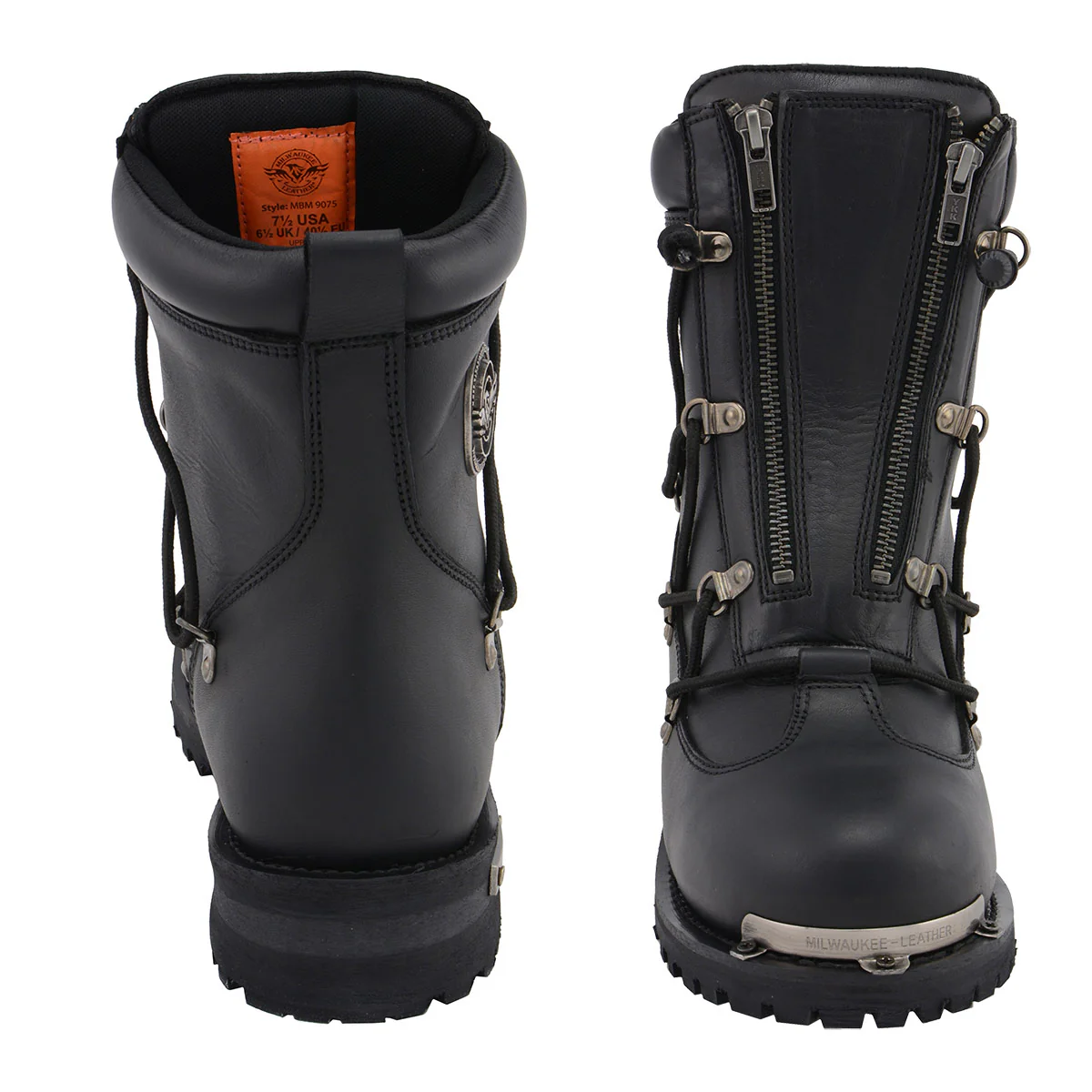 Milwaukee Leather MBM9075 Men's Black Leather 6-inch Plain Toe Dual Zipper Motorcycle Rider Boots - Image 6