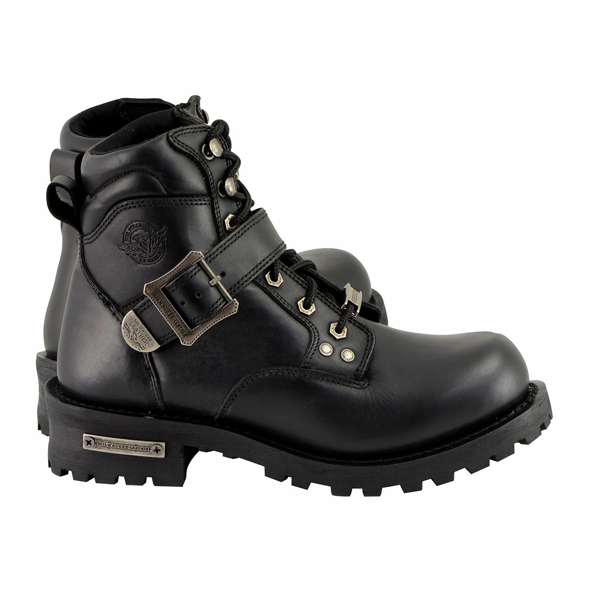 Milwaukee Leather Men's Wide-Width Classic Black Leather Lace-Up 6-inch Engineer Boots with Side Buckle MBM9010W - Image 10