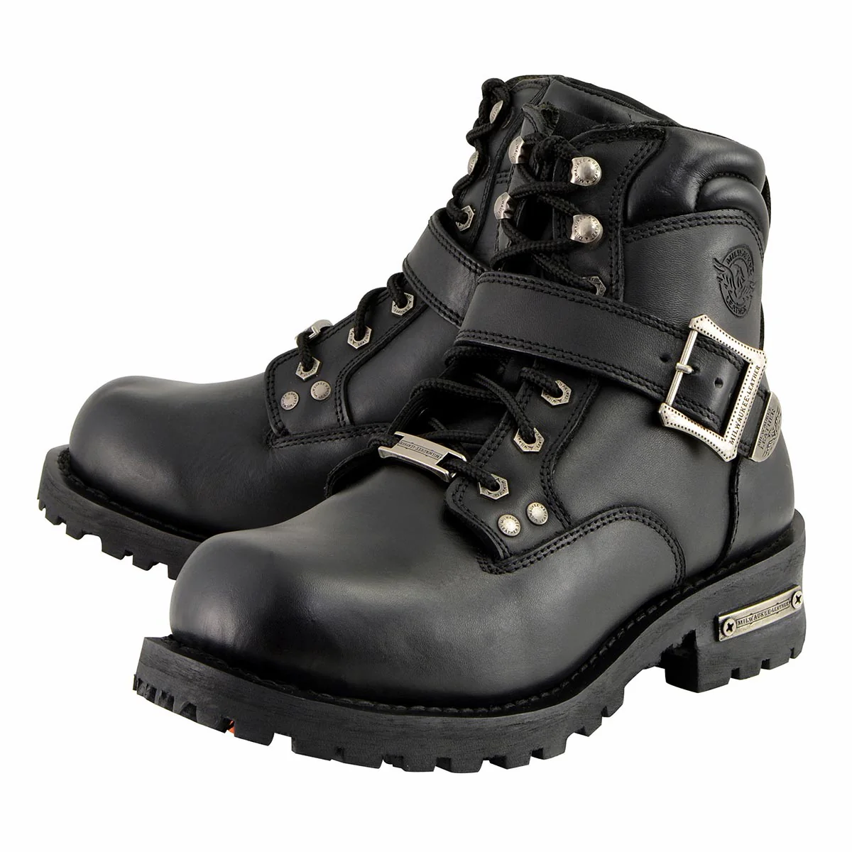 Milwaukee Leather Men's Wide-Width Classic Black Leather Lace-Up 6-inch Engineer Boots with Side Buckle MBM9010W - Image 6