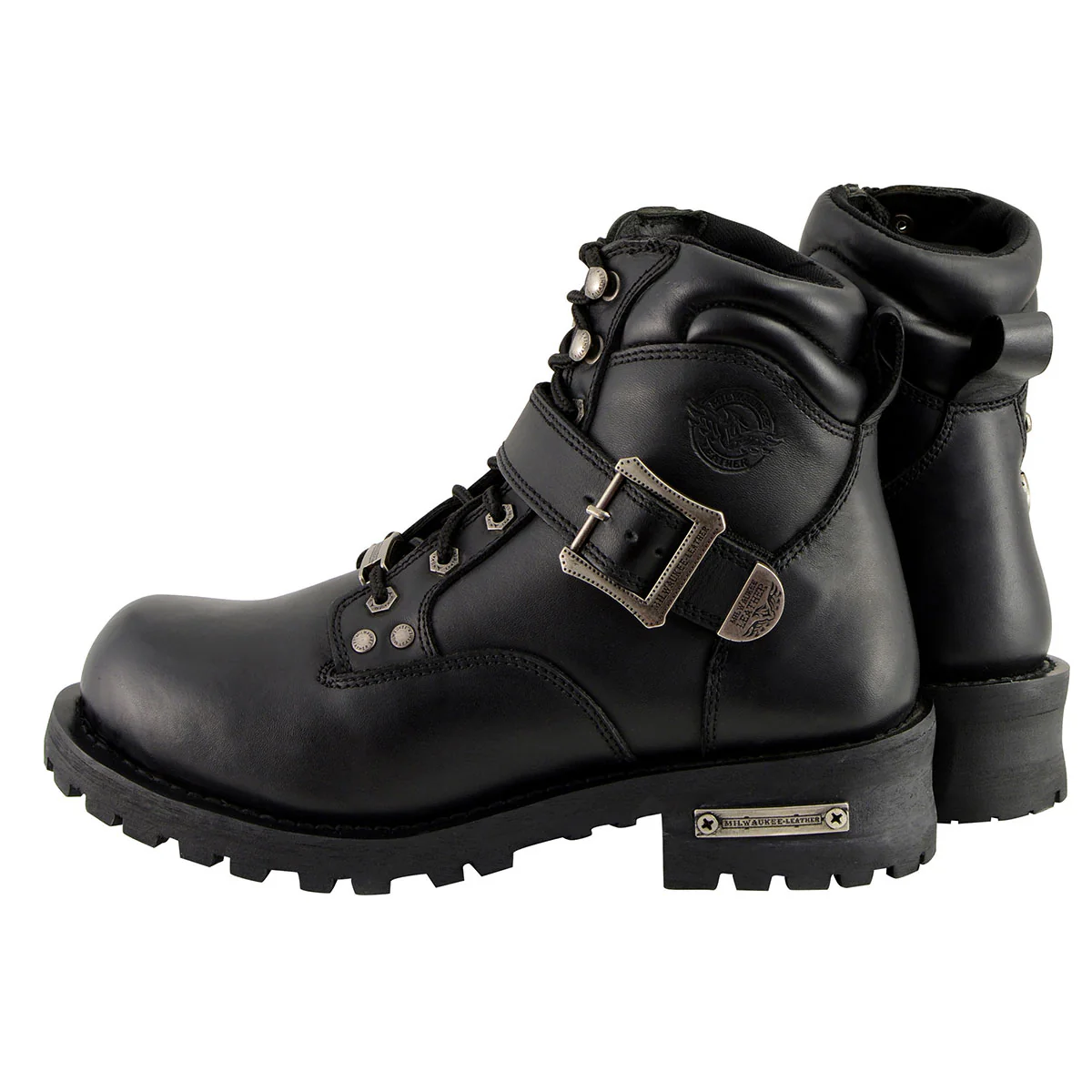 Milwaukee Leather Men's Wide-Width Classic Black Leather Lace-Up 6-inch Engineer Boots with Side Buckle MBM9010W - Image 7