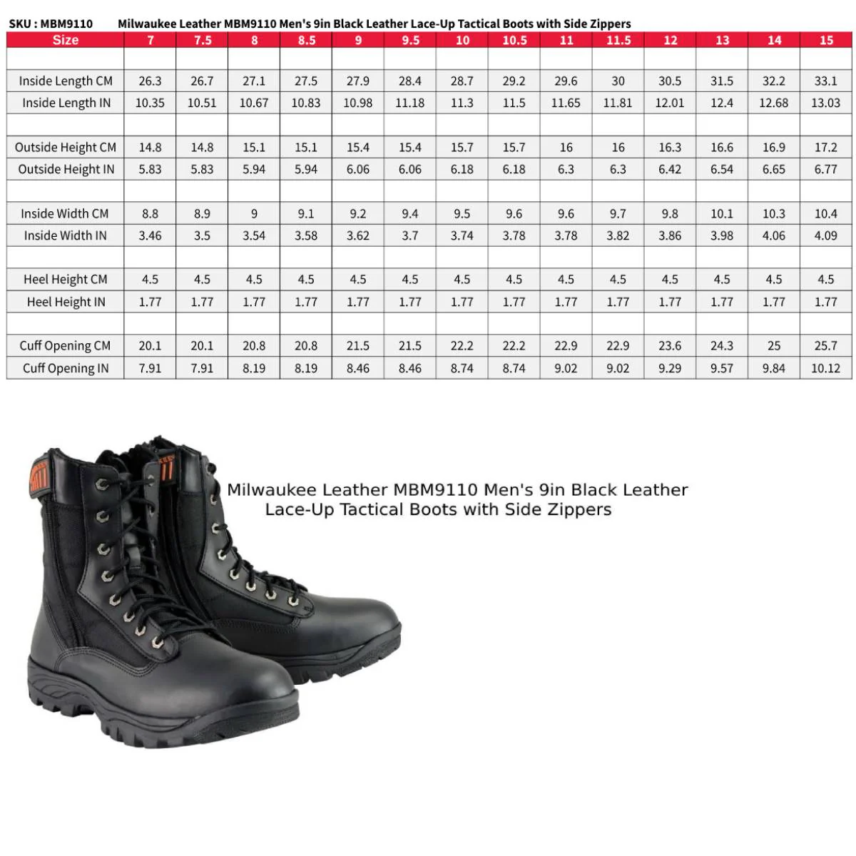 Milwaukee Leather MBM9110 Men's 9-Inch Black Leather Lace-Up Swat Style-Tactical Motorcycle Riding Boots - Image 3