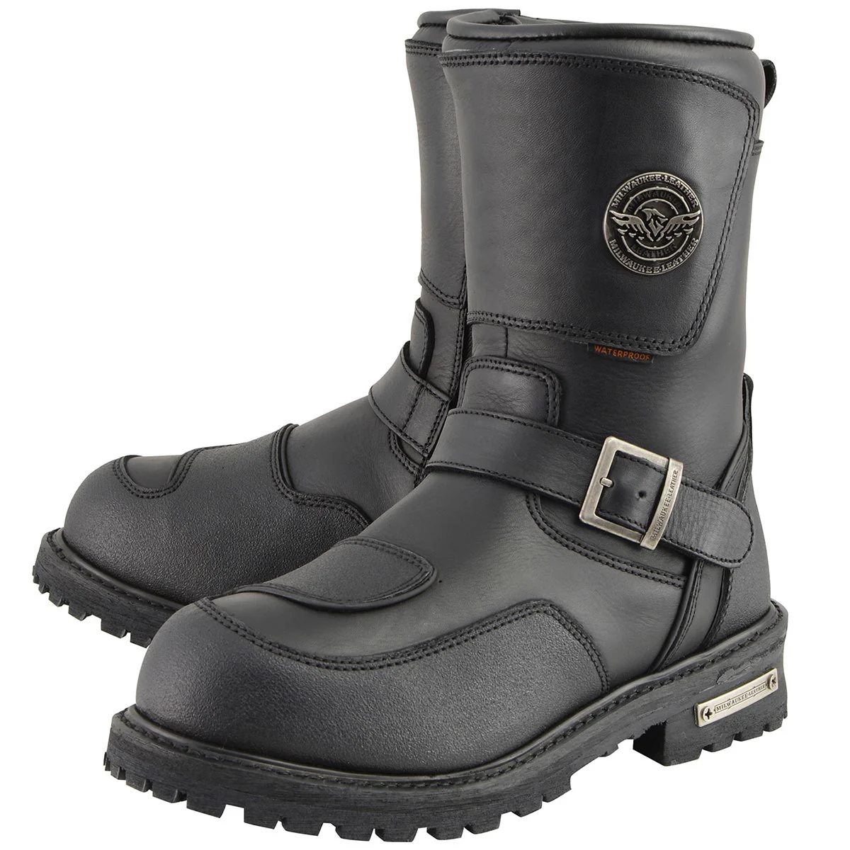 Milwaukee Leather Men's Black Wide Width 9-inch Waterproof Engineer Leather Biker Boots with Reflective Piping MBM9071WP - Image 4