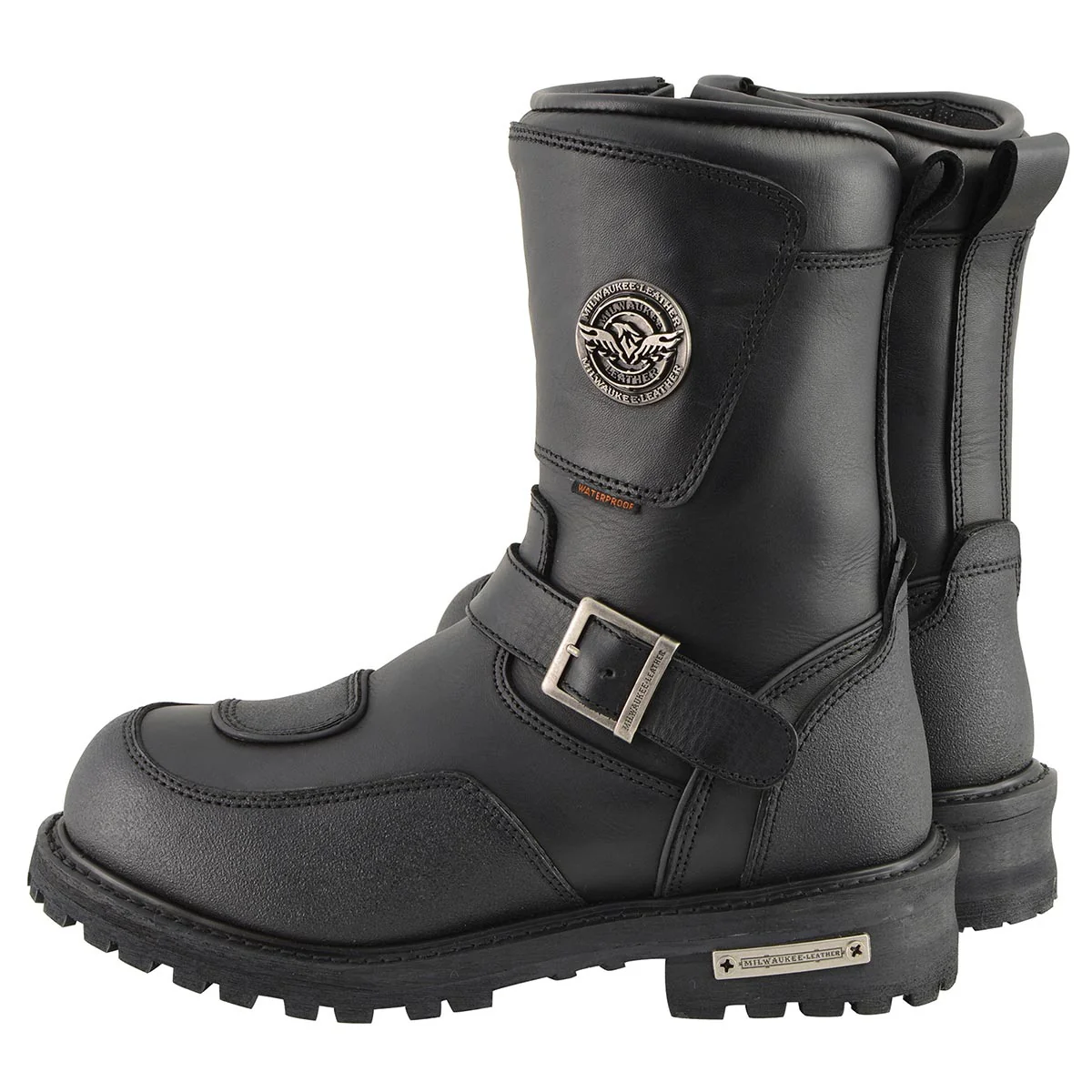 Milwaukee Leather Men's Black Wide Width 9-inch Waterproof Engineer Leather Biker Boots with Reflective Piping MBM9071WP - Image 5