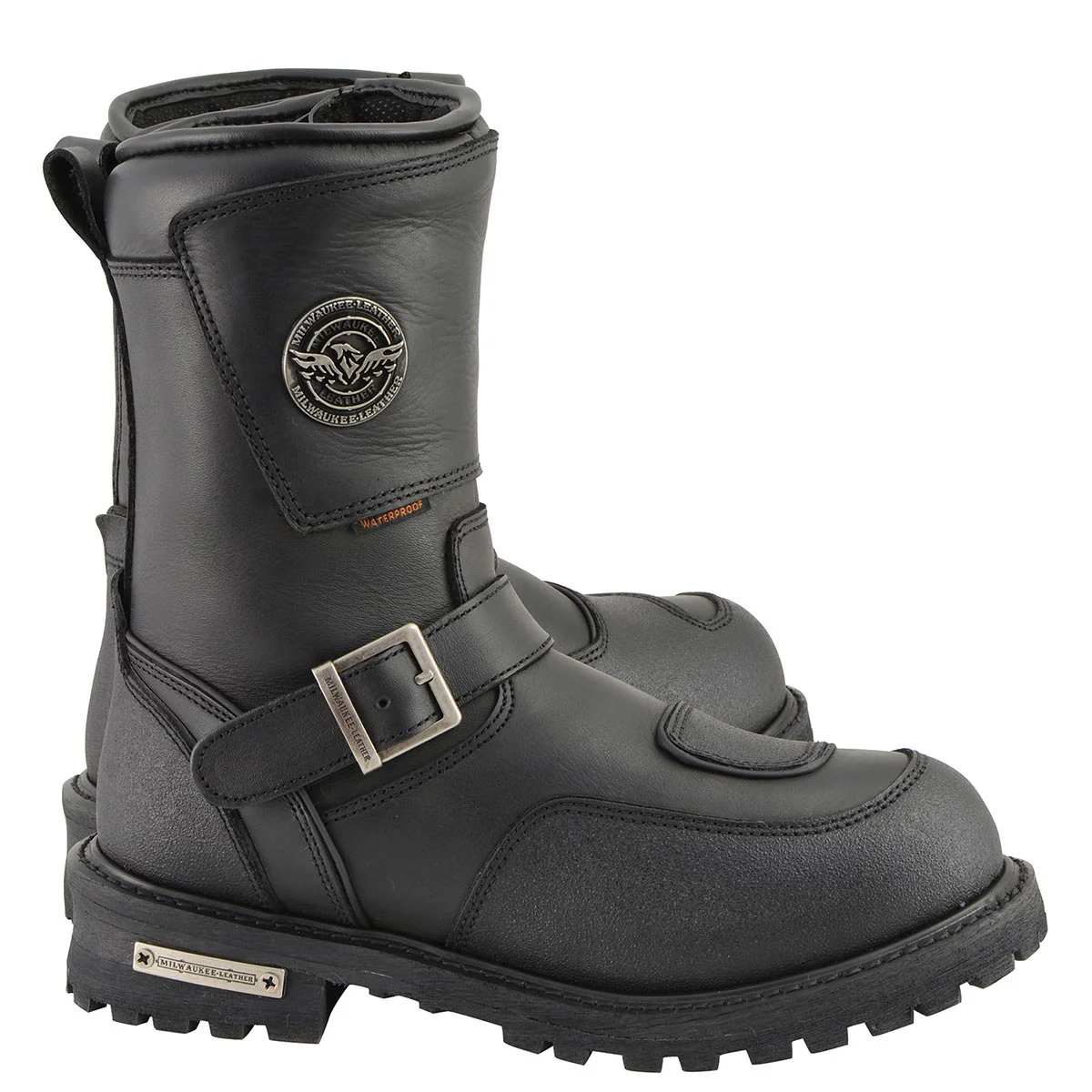 Milwaukee Leather Men's Black Wide Width 9-inch Waterproof Engineer Leather Biker Boots with Reflective Piping MBM9071WP - Image 8