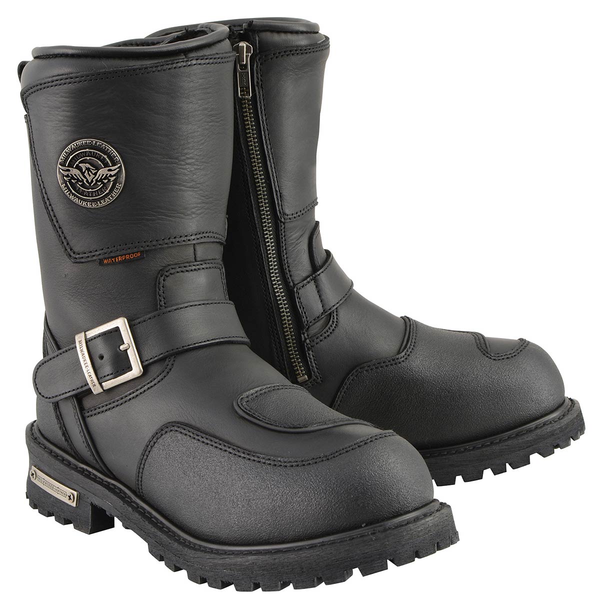 Milwaukee Leather Men's Black Wide Width 9-inch Waterproof Engineer Leather Biker Boots with Reflective Piping MBM9071WP - Image 9