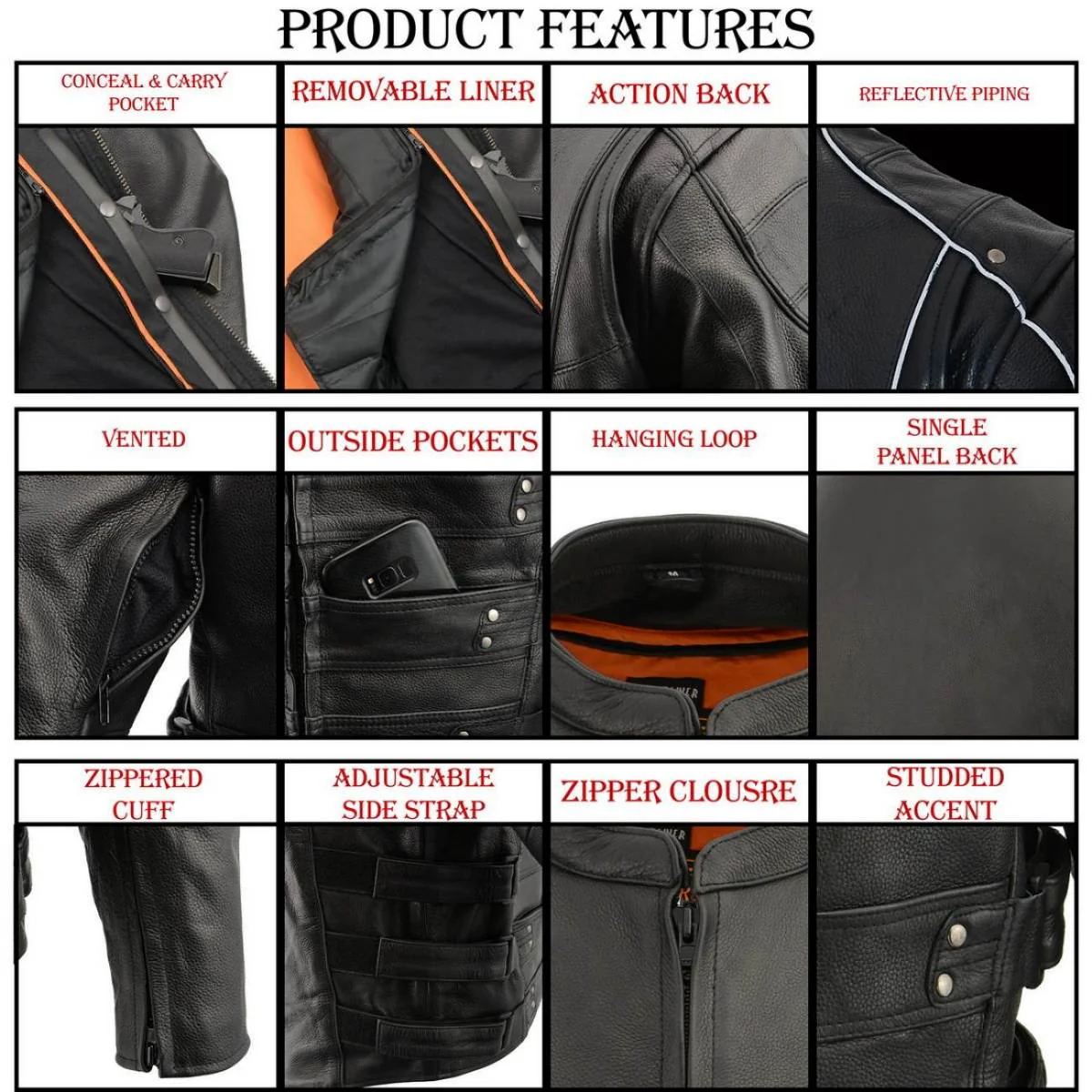 Milwaukee Leather MLM1505 Men's 'Assault Racer' Black Leather Jacket with Triple Side Straps - Image 4