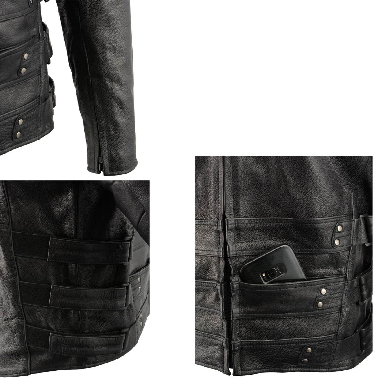 Milwaukee Leather MLM1505 Men's 'Assault Racer' Black Leather Jacket with Triple Side Straps - Image 9