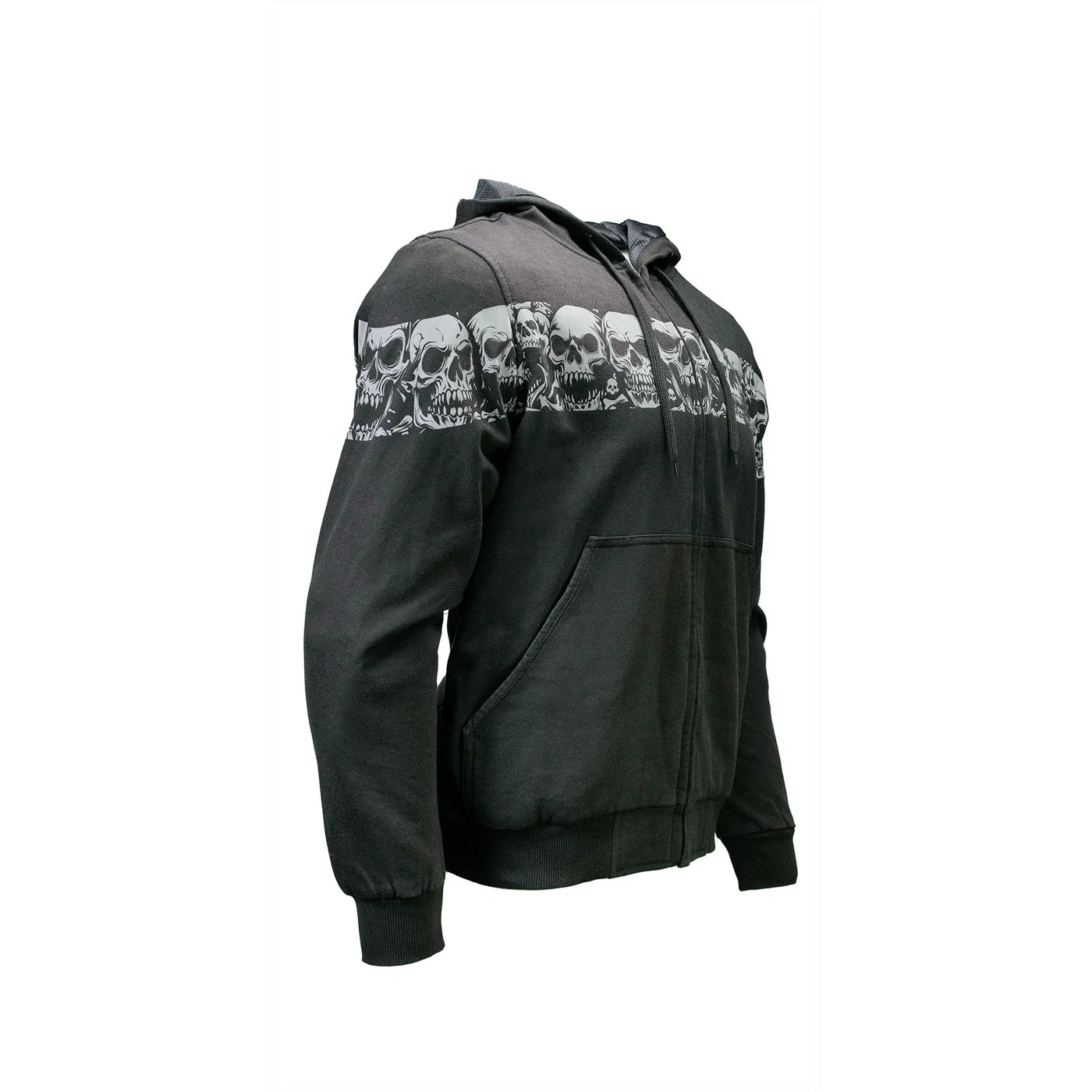 Milwaukee Leather Men's Bare Bones Black Reflective Skull CE Armored Riding Hoodie, Shoulder & Elbow Armor - MPM1798