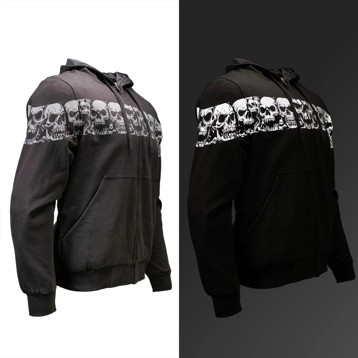 Milwaukee Leather Men's Bare Bones Black Reflective Skull CE Armored Riding Hoodie, Shoulder & Elbow Armor - MPM1798 - Image 13