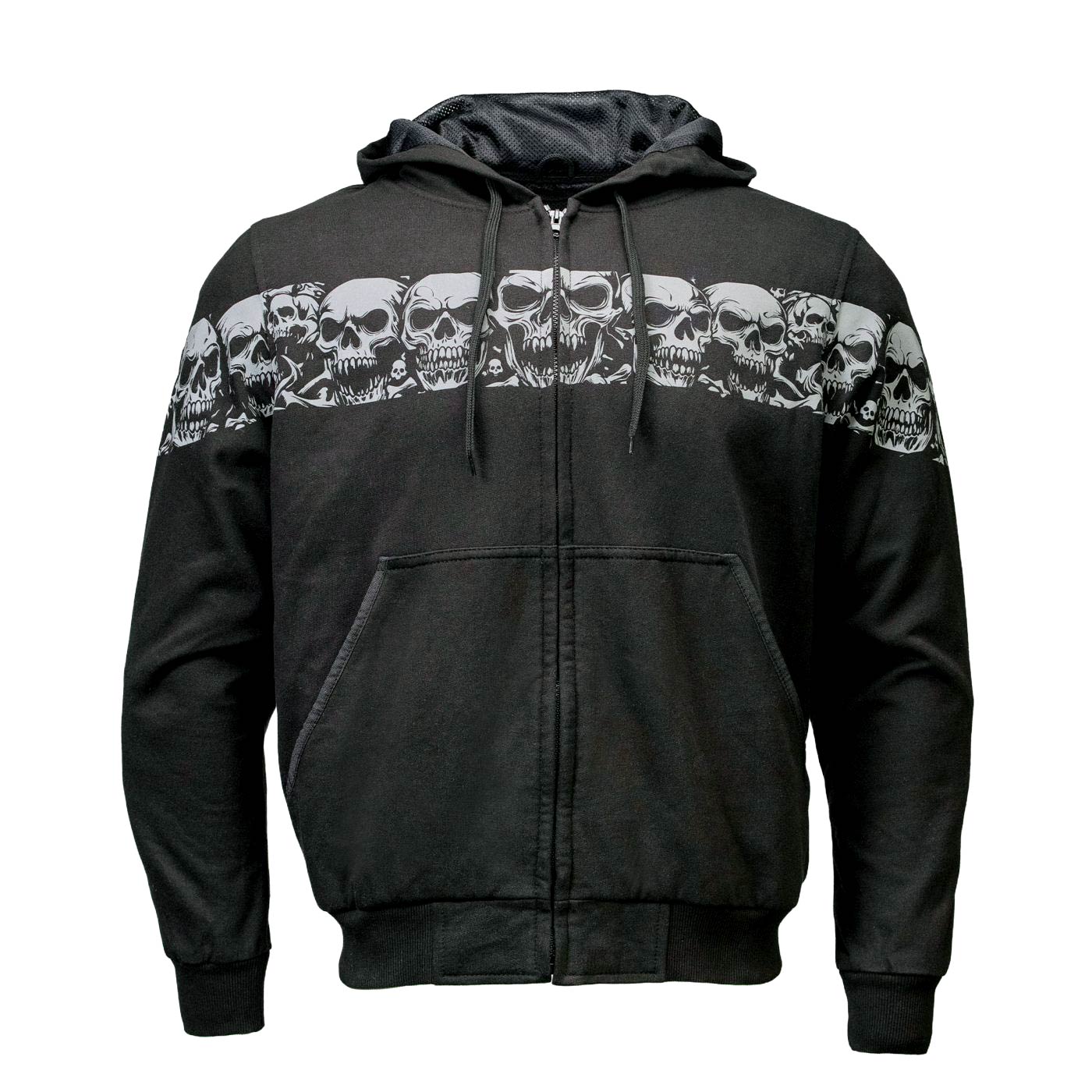 Milwaukee Leather Men's Bare Bones Black Reflective Skull CE Armored Riding Hoodie, Shoulder & Elbow Armor - MPM1798 - Image 14