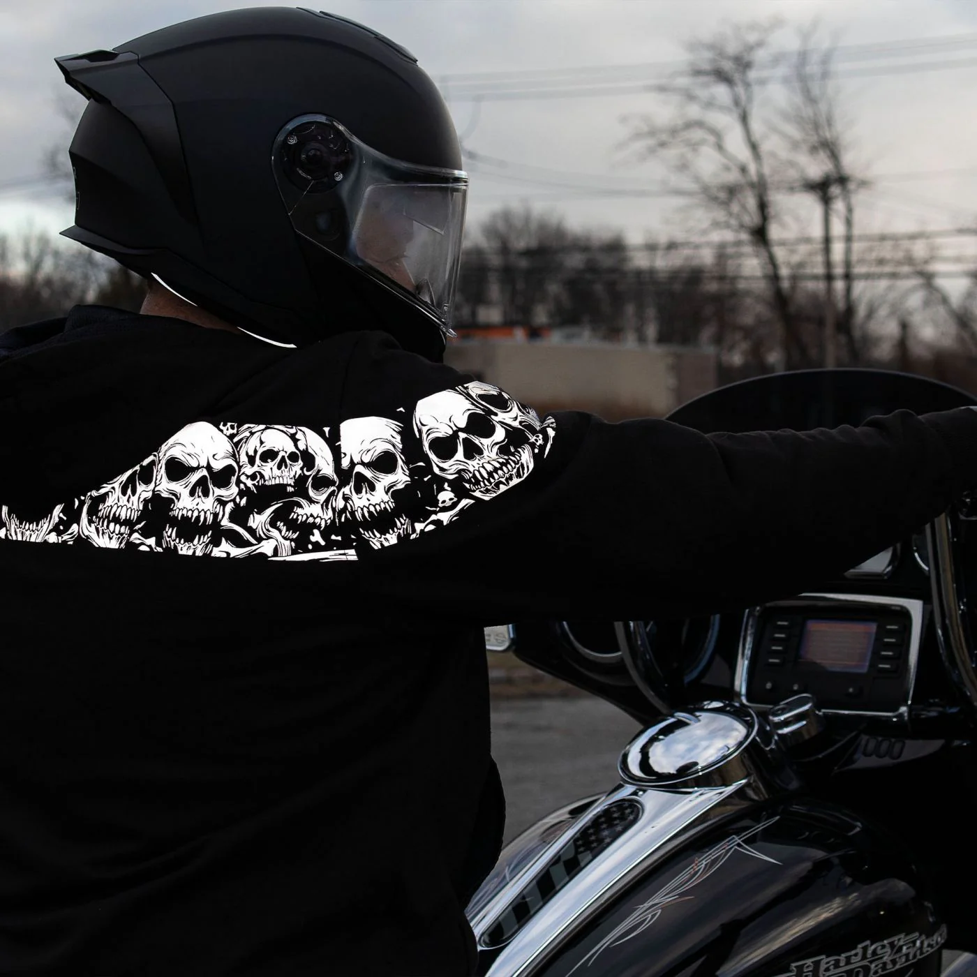 Milwaukee Leather Men's Bare Bones Black Reflective Skull CE Armored Riding Hoodie, Shoulder & Elbow Armor - MPM1798 - Image 6