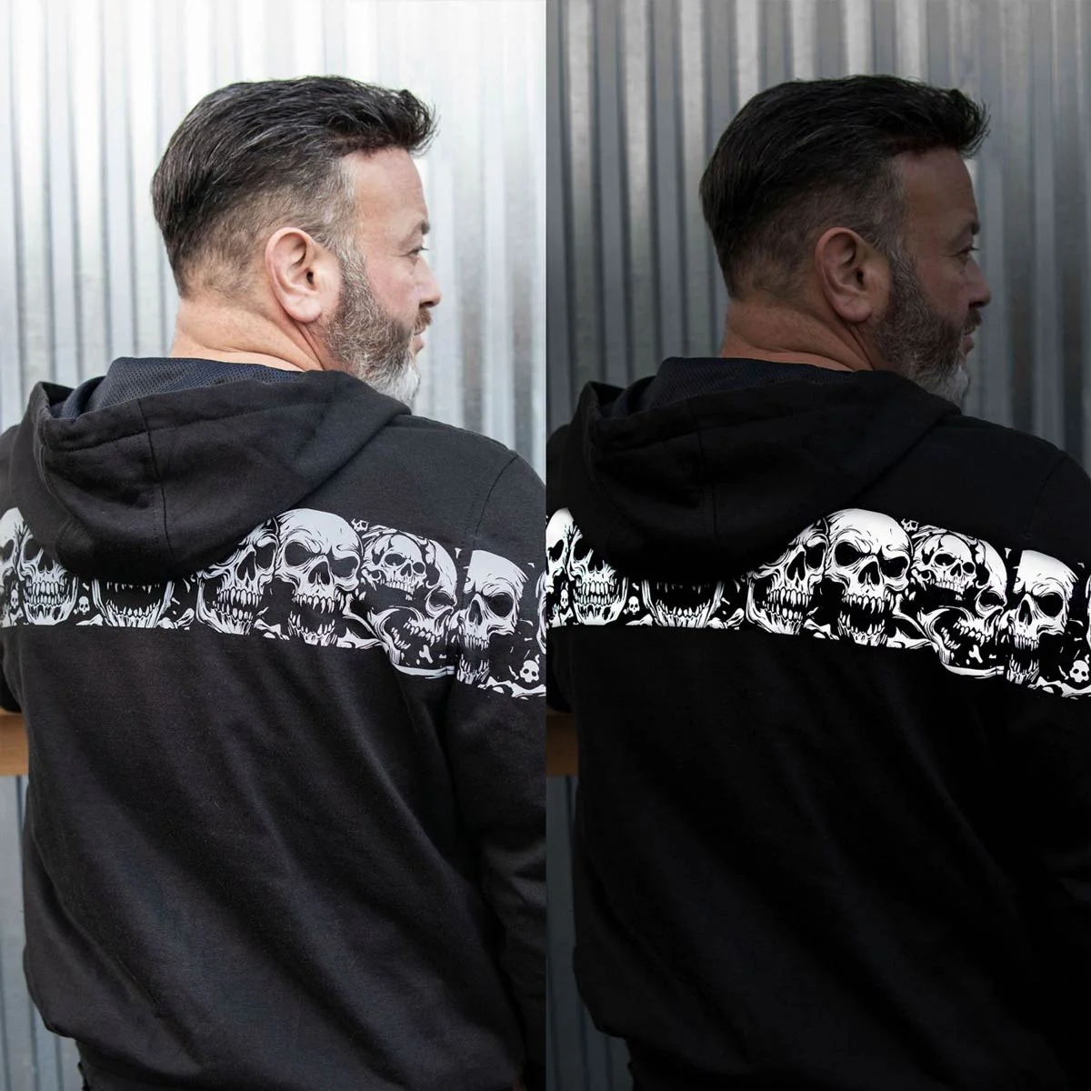 Milwaukee Leather Men's Bare Bones Black Reflective Skull CE Armored Riding Hoodie, Shoulder & Elbow Armor - MPM1798 - Image 8