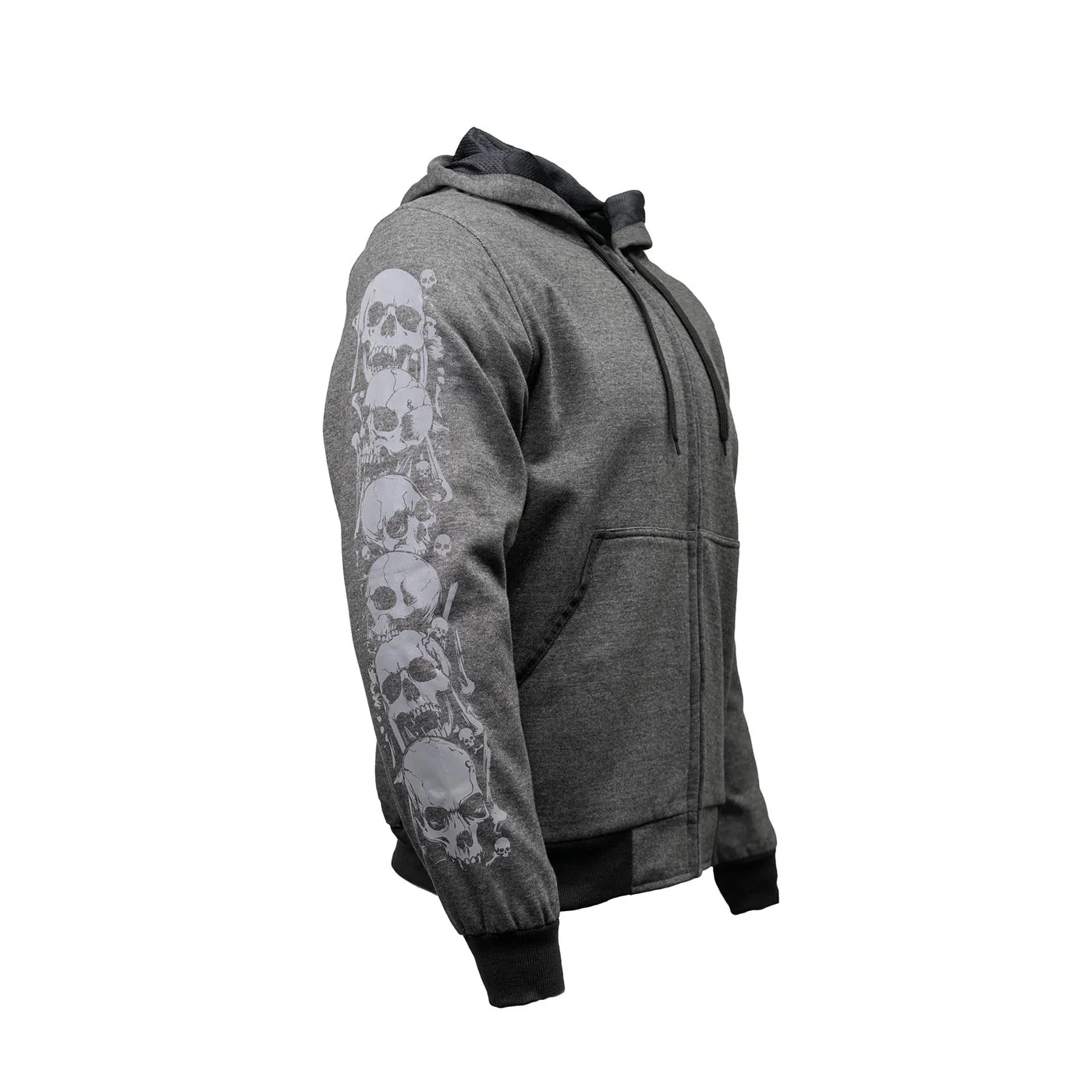 Milwaukee Leather Men's Bare Bones Charcoal Reflective Skull CE Armored Riding Hoodie, Shoulder & Elbow Armor - MPM1799