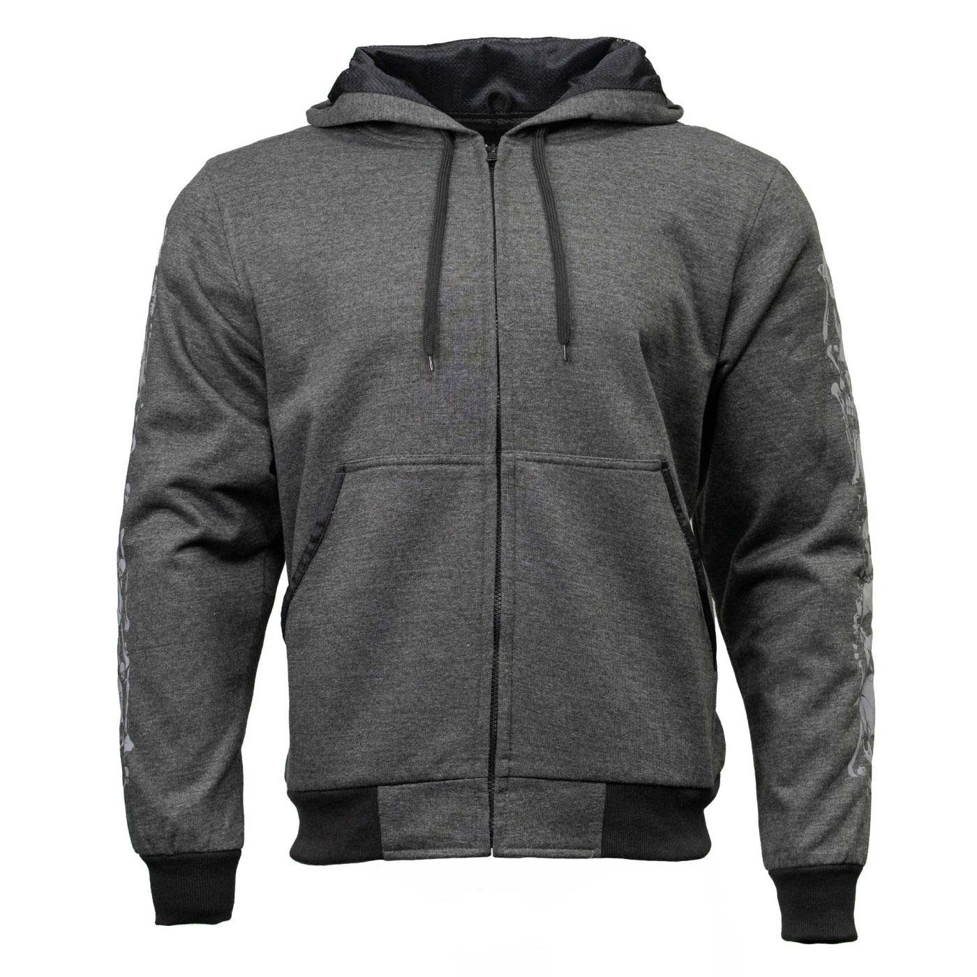 Milwaukee Leather Men's Bare Bones Charcoal Reflective Skull CE Armored Riding Hoodie, Shoulder & Elbow Armor - MPM1799 - Image 11