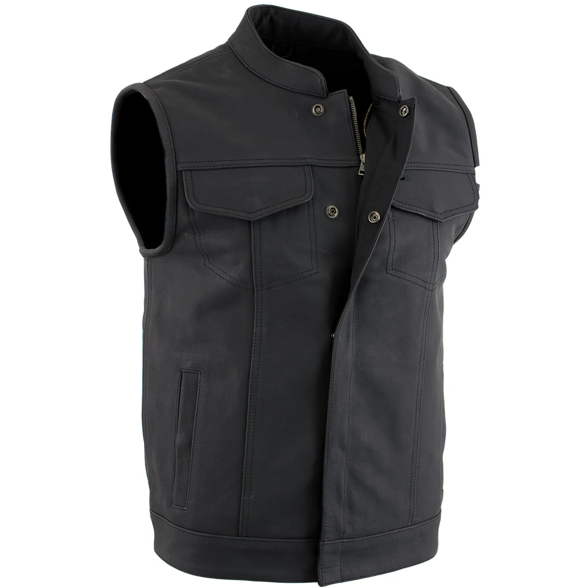 Milwaukee Leather Men's Barrage Flat Black Leather Motorcycle Club Style Vest - LKM3790 - Image 9