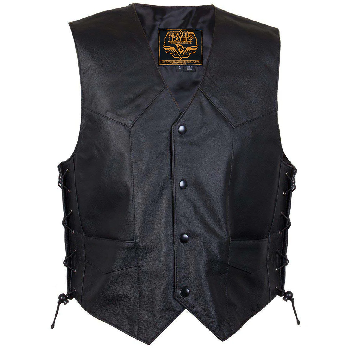 Milwaukee Leather Men's Black Classic Western Style Side Laced Motorcycle Leather Vest - LKM3779