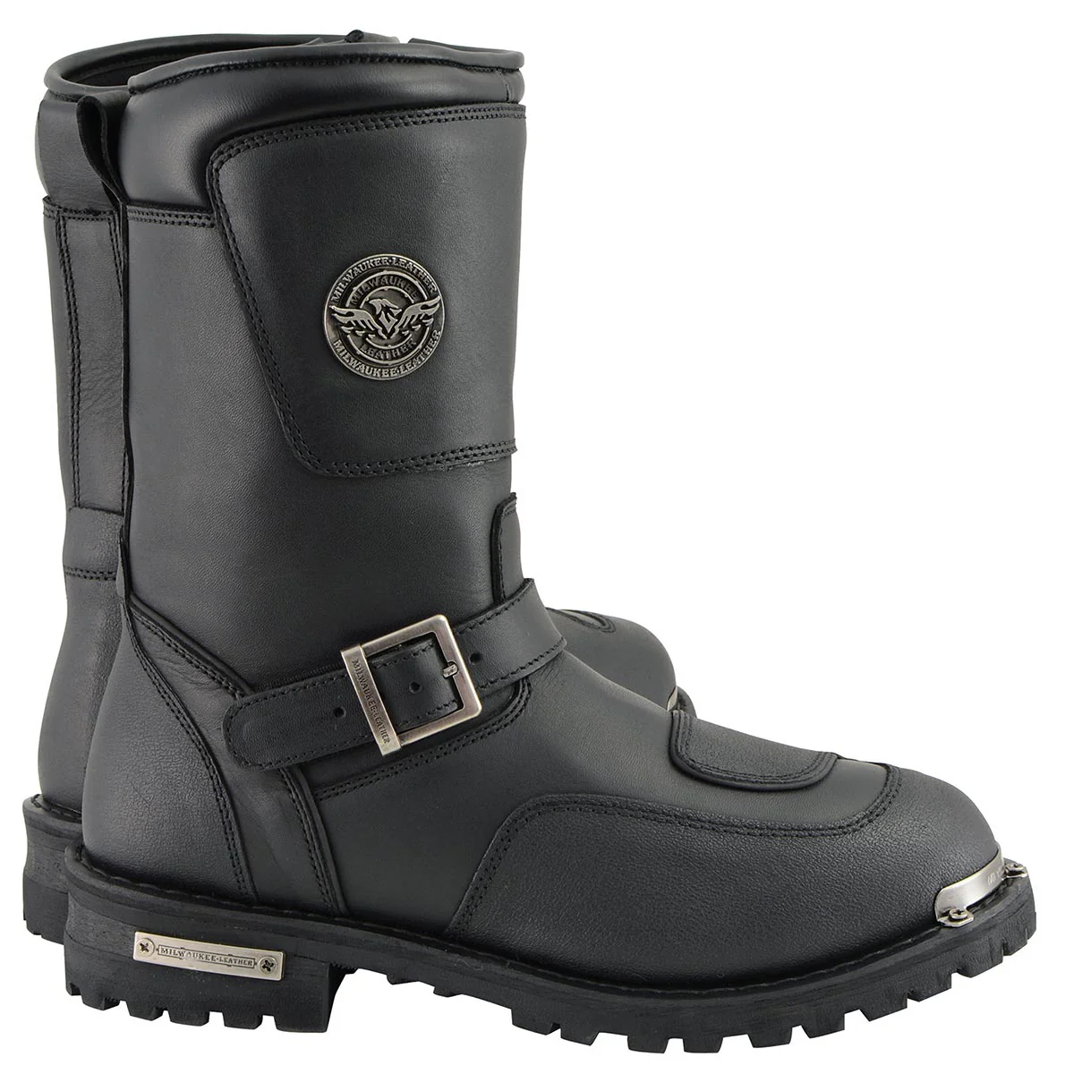 Milwaukee Leather Men's Black Leather Classic Engineer Motorcycle Boots w/ Reflective Piping & Gear Shift Protection MBM9070 - Image 9